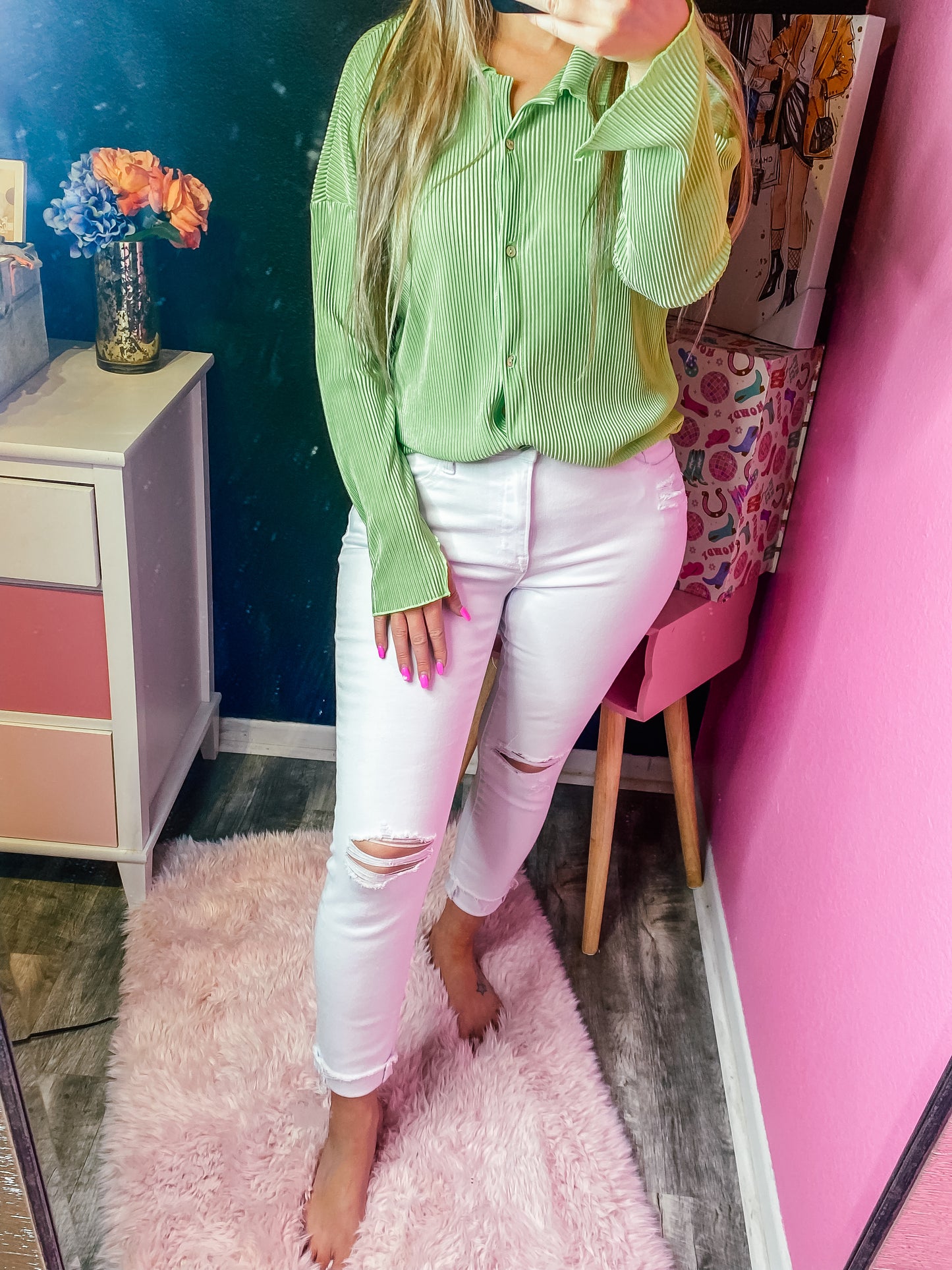 Lime A Dozen Pleated Blouse