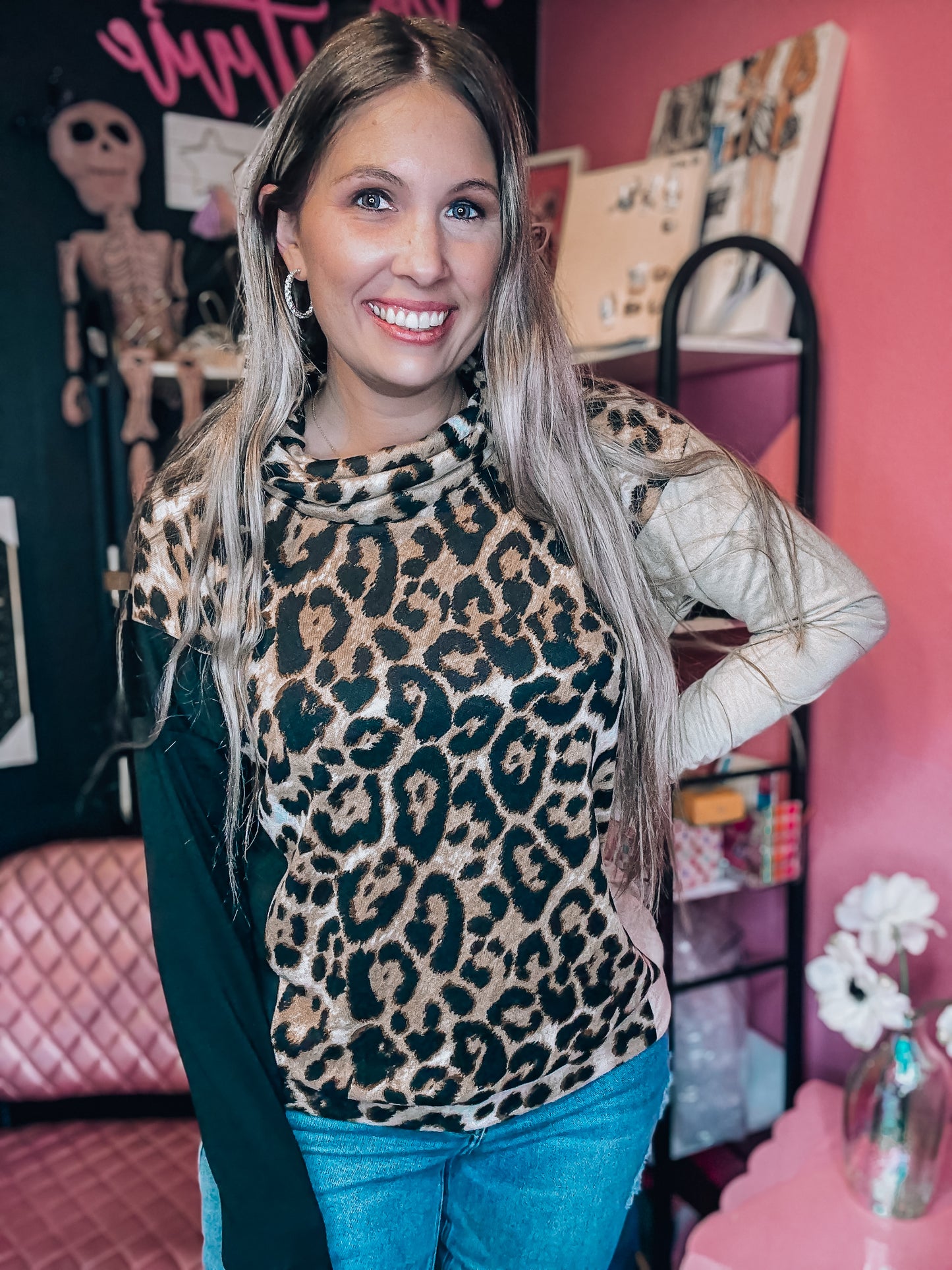 Leopard Split Turtleneck