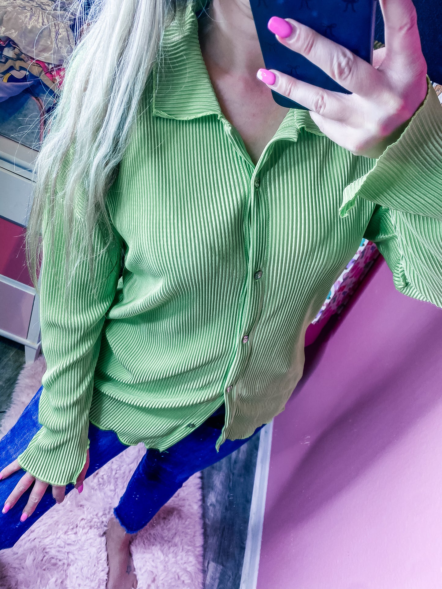 Lime A Dozen Pleated Blouse