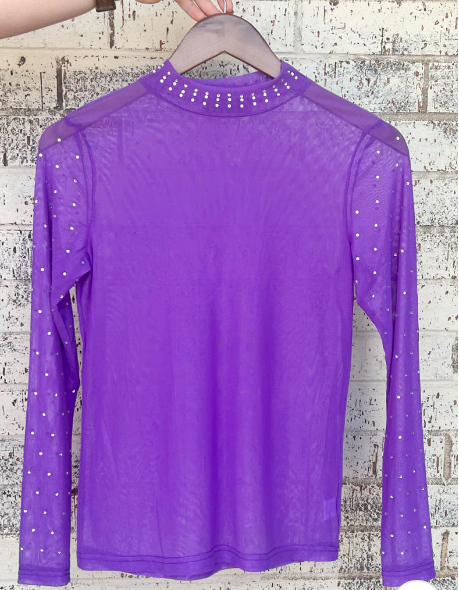 Warrior Purple Rhinestone Mesh Top