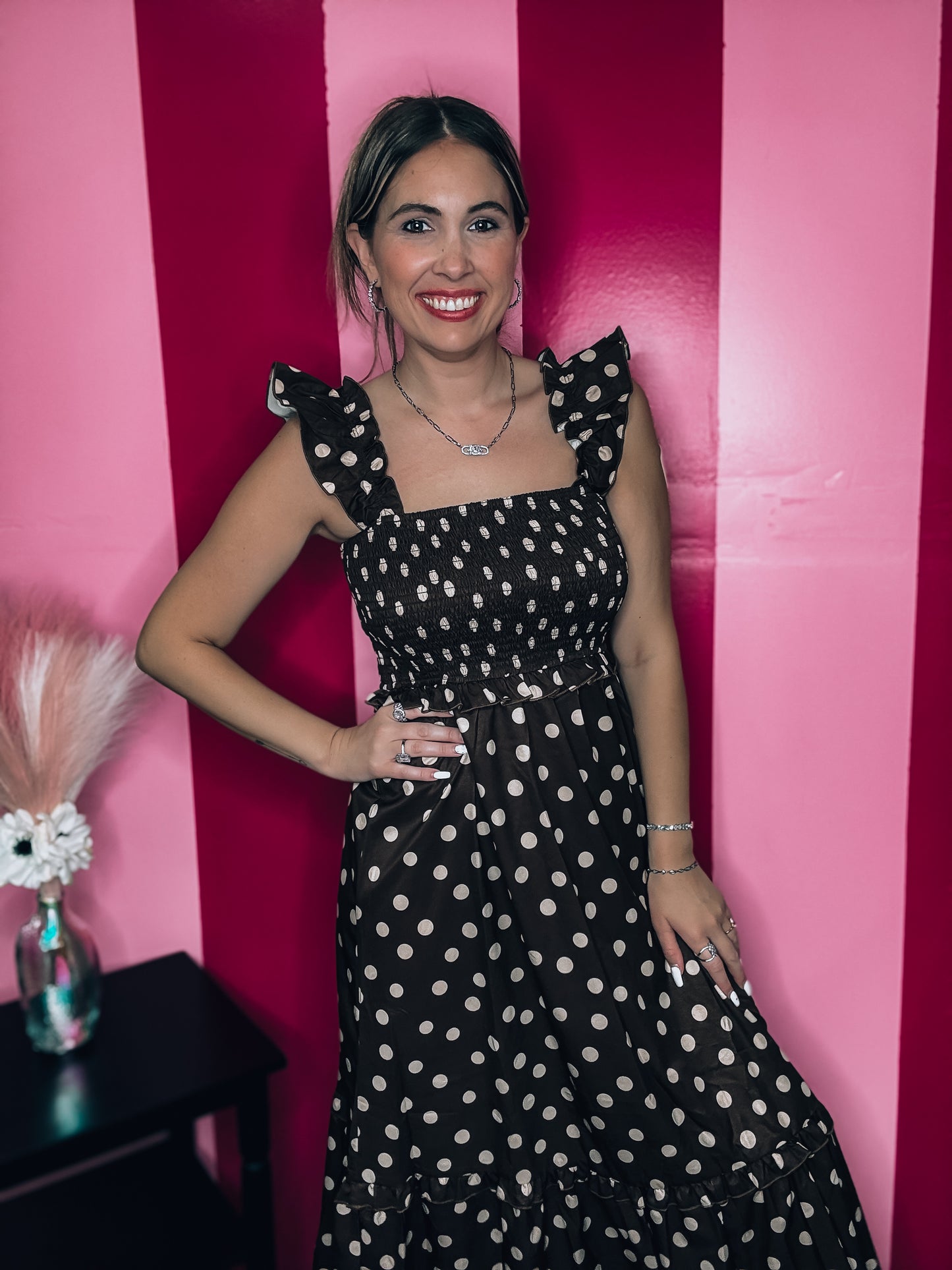 Mocha Polka Dot Dress - The Pink Arrow Boutique