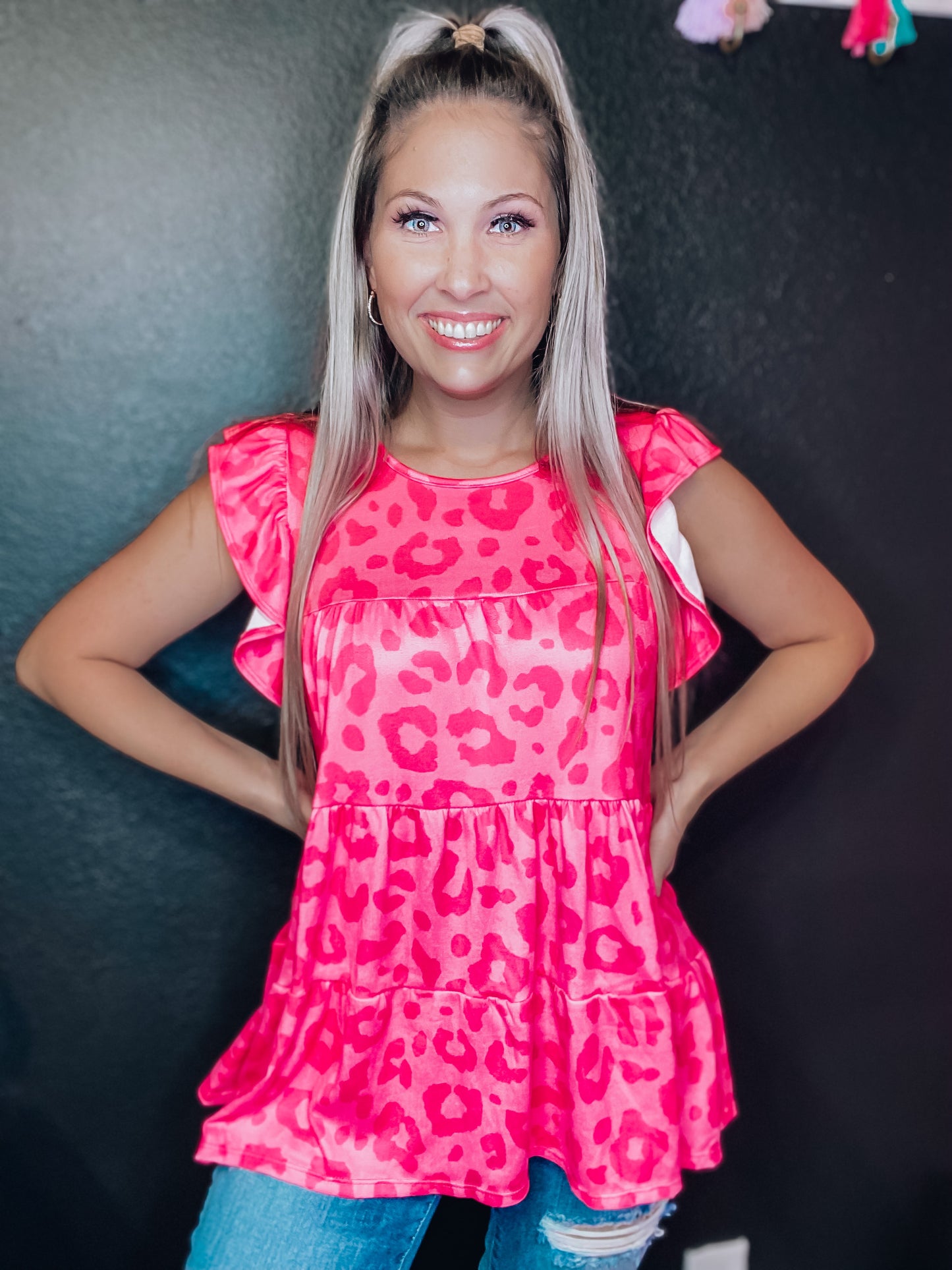 Fushia Leopard Babydoll Top
