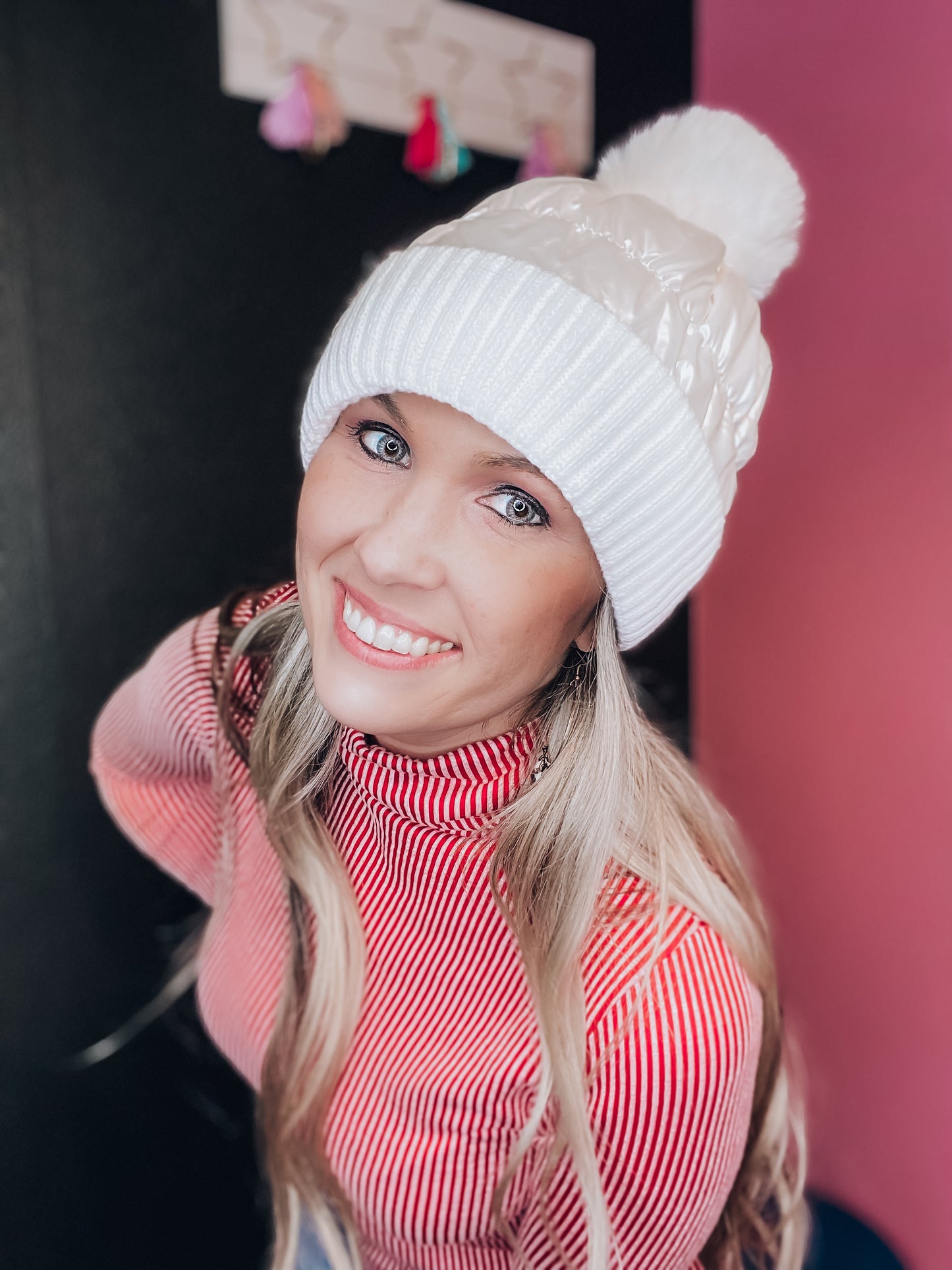 White Winter Puff Beanie