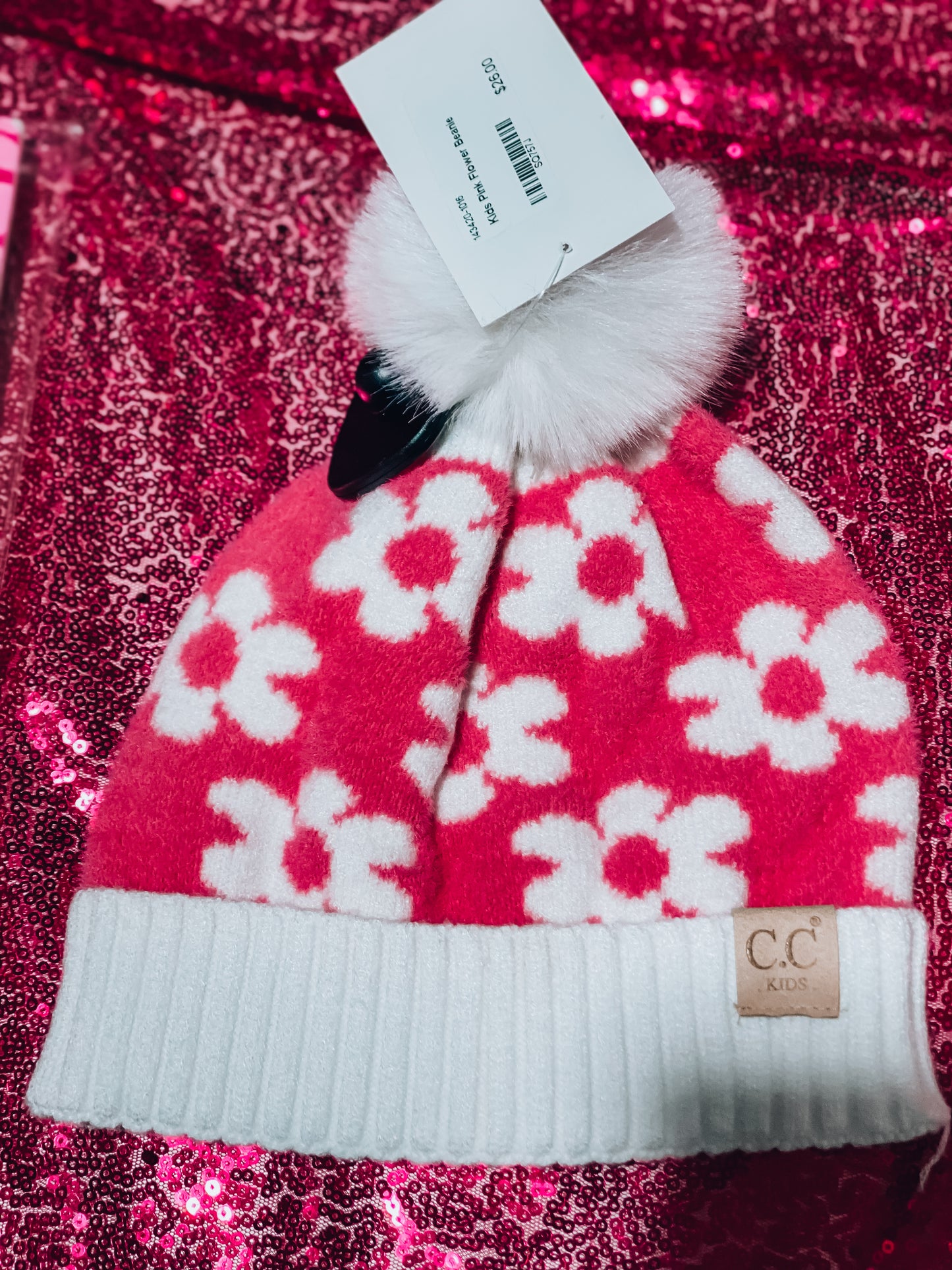 Kids Pink Flower Beanie