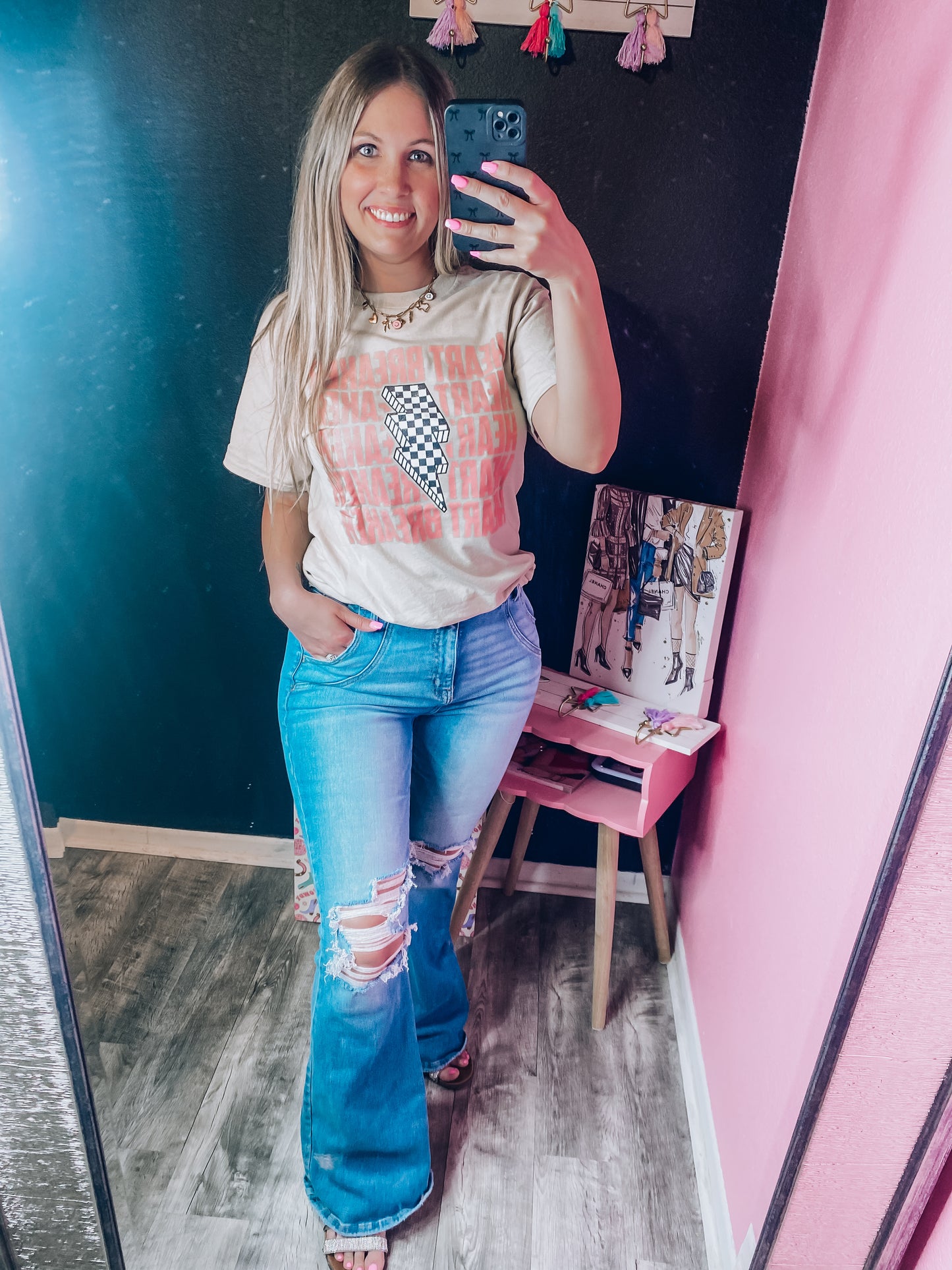 Stassie Scoop Detail Distressed Flare Jeans