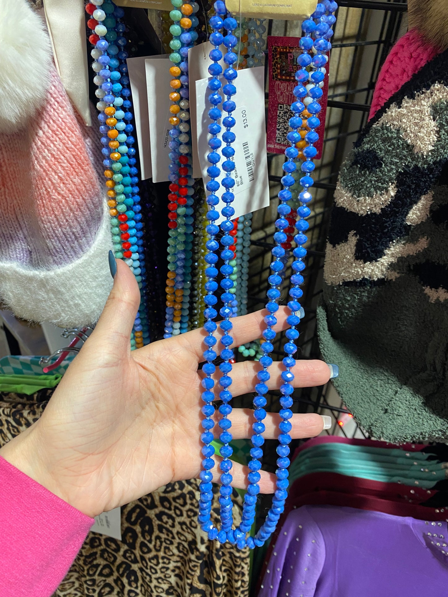 60" Beaded Necklace - Winter Blue