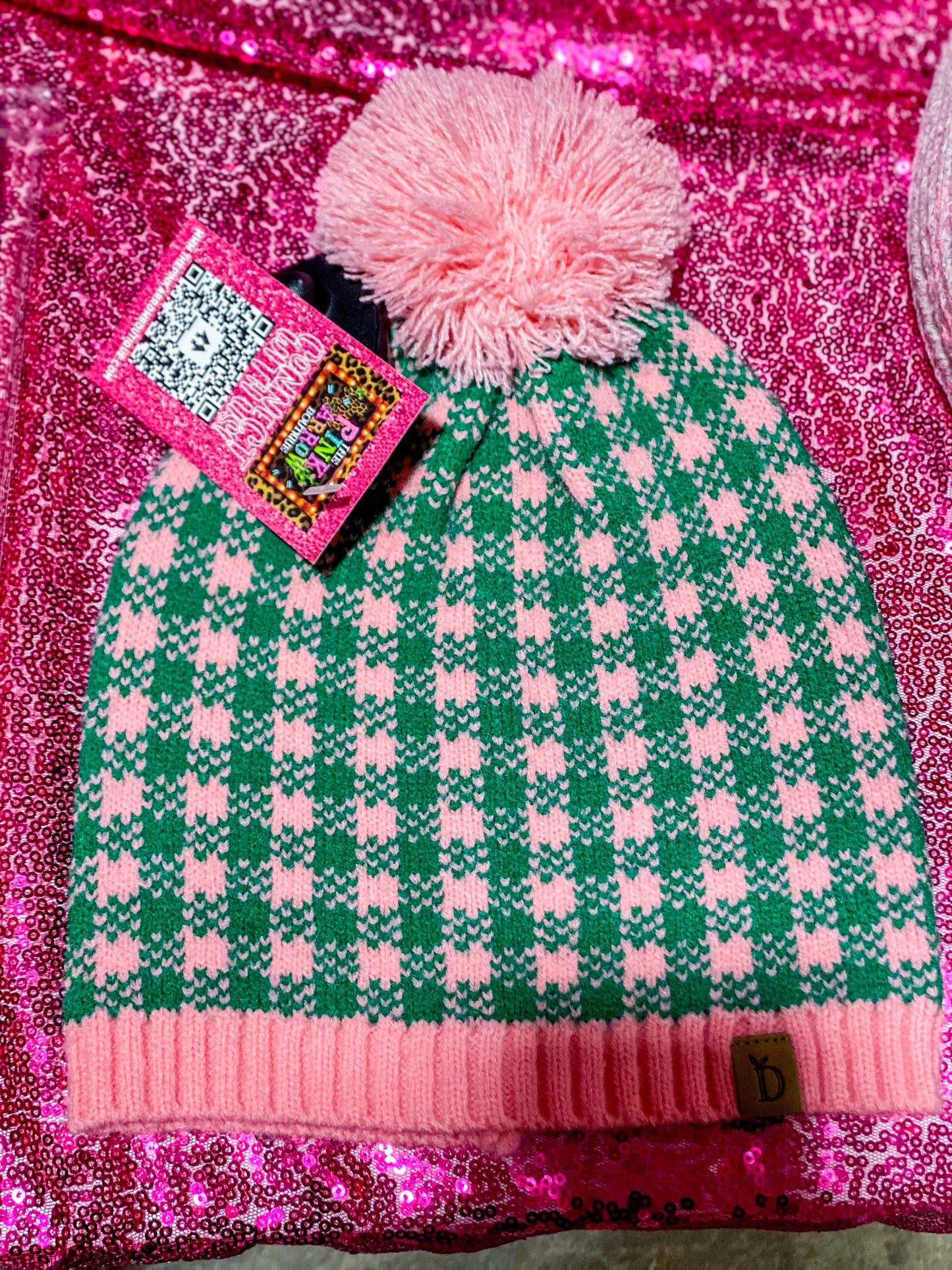 Pink & Green Plaid Beanie