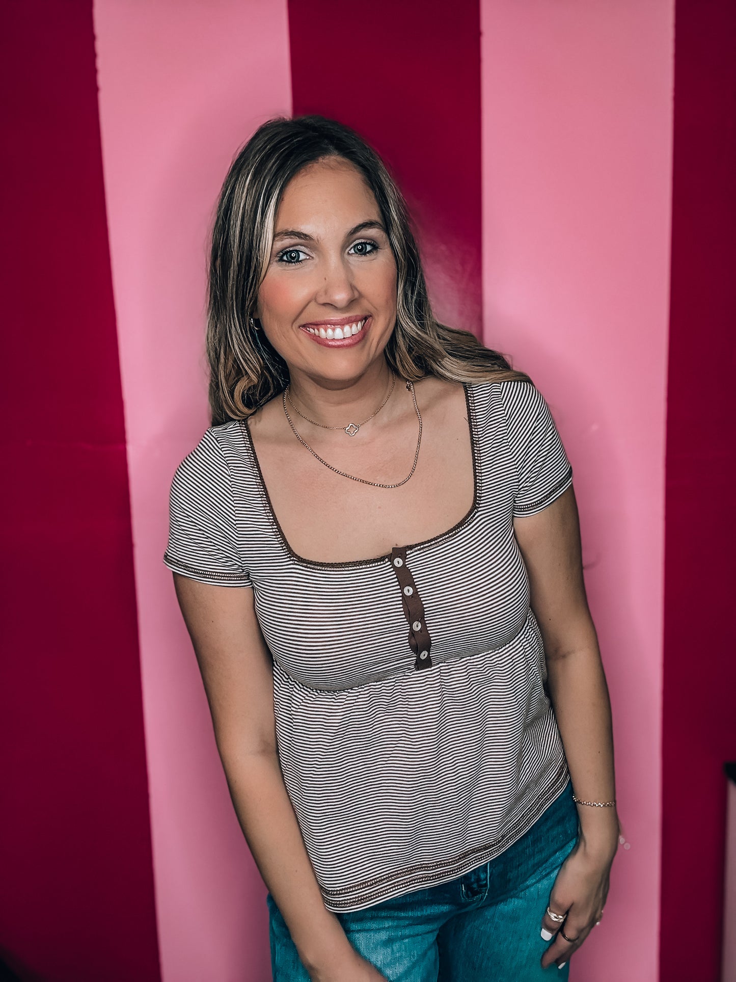 Cocoa Square Neck Babydoll Striped Top