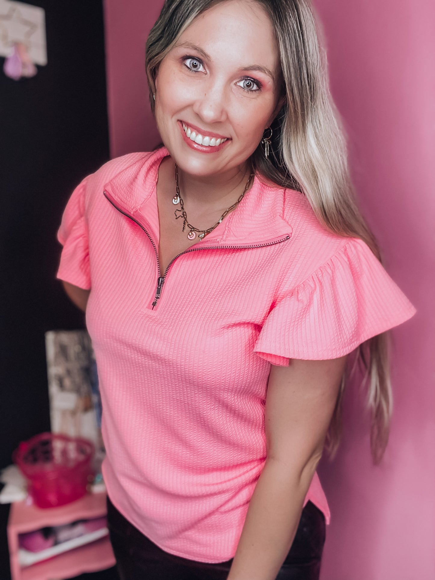 Lilly Light Pink Quarter Zip Top - The Pink Arrow Boutique