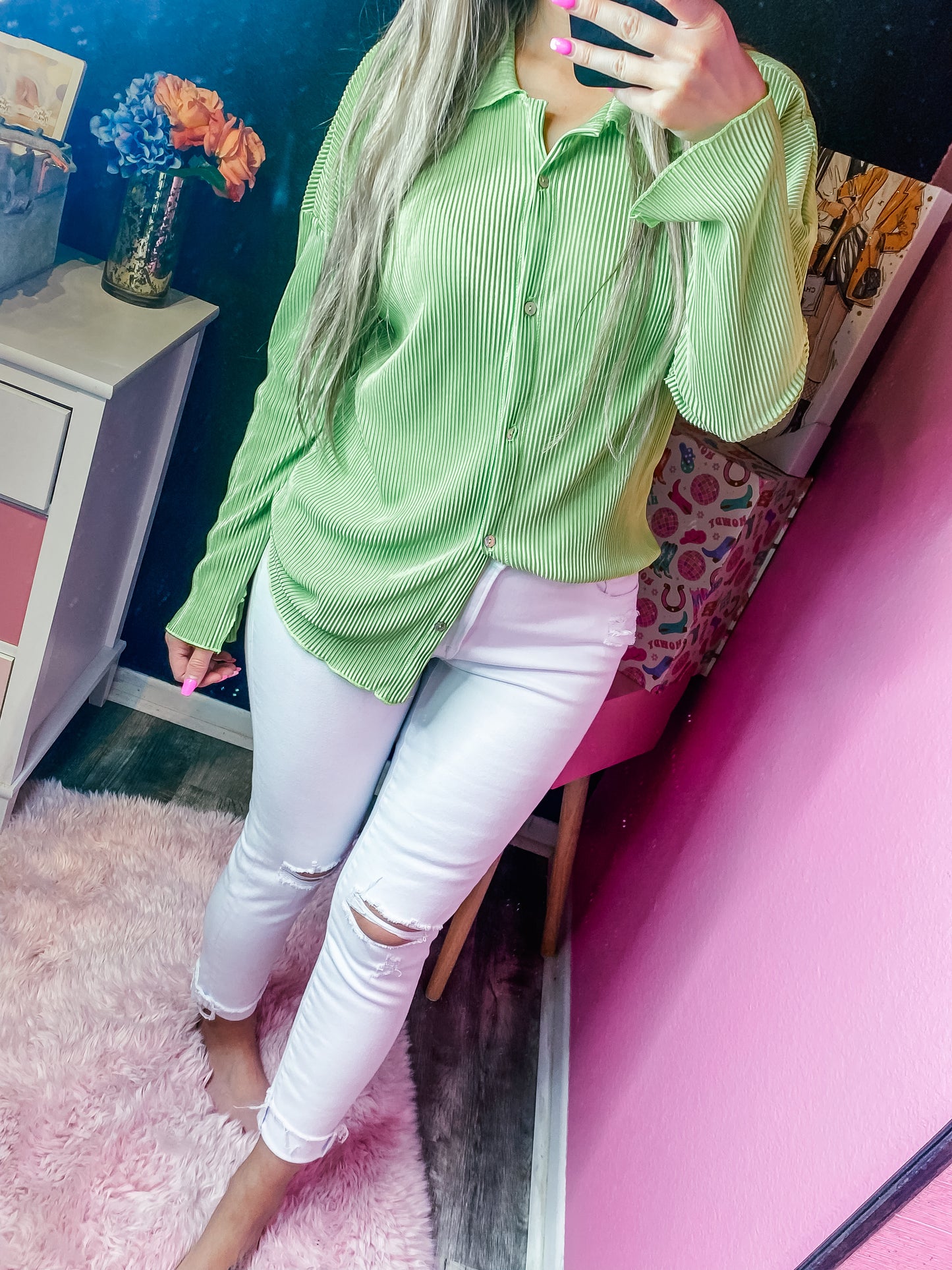 Lime A Dozen Pleated Blouse
