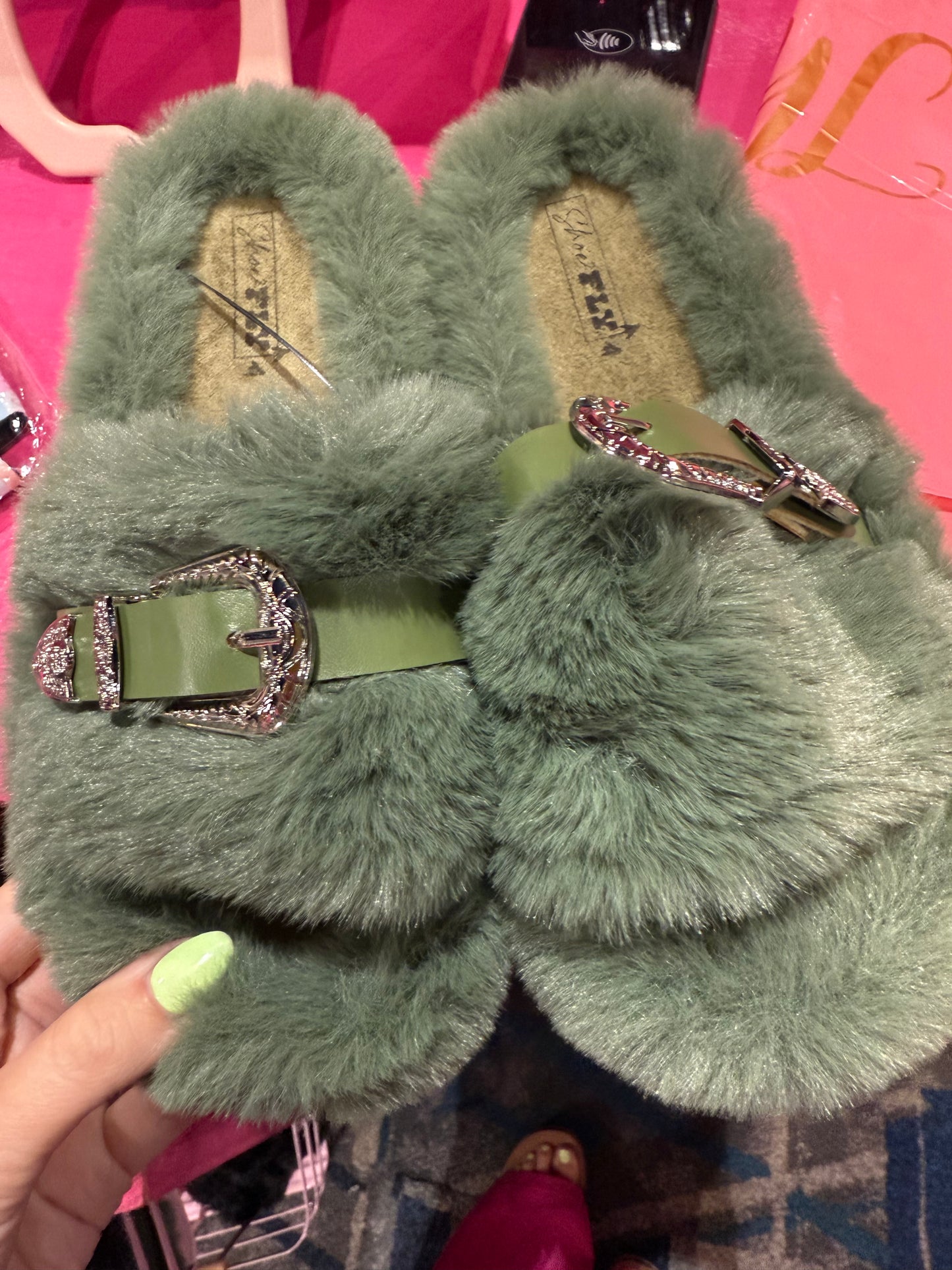 Buckle House Shoes - Olive