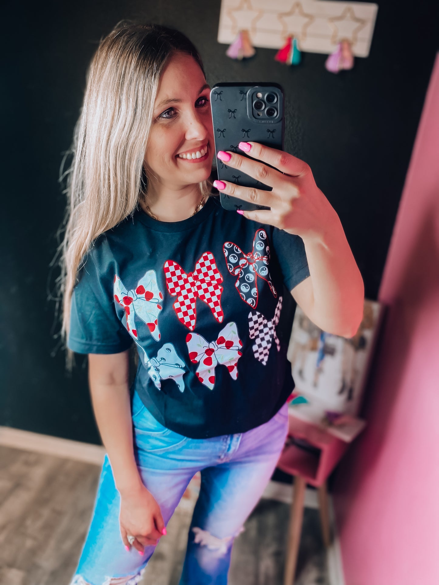 Cherry Check Yang Bow Tee