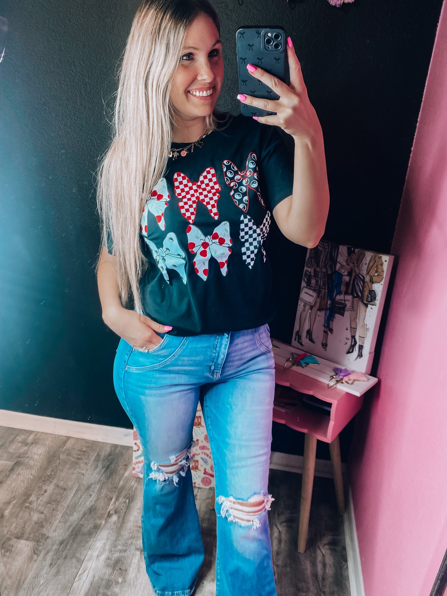 Cherry Check Yang Bow Tee