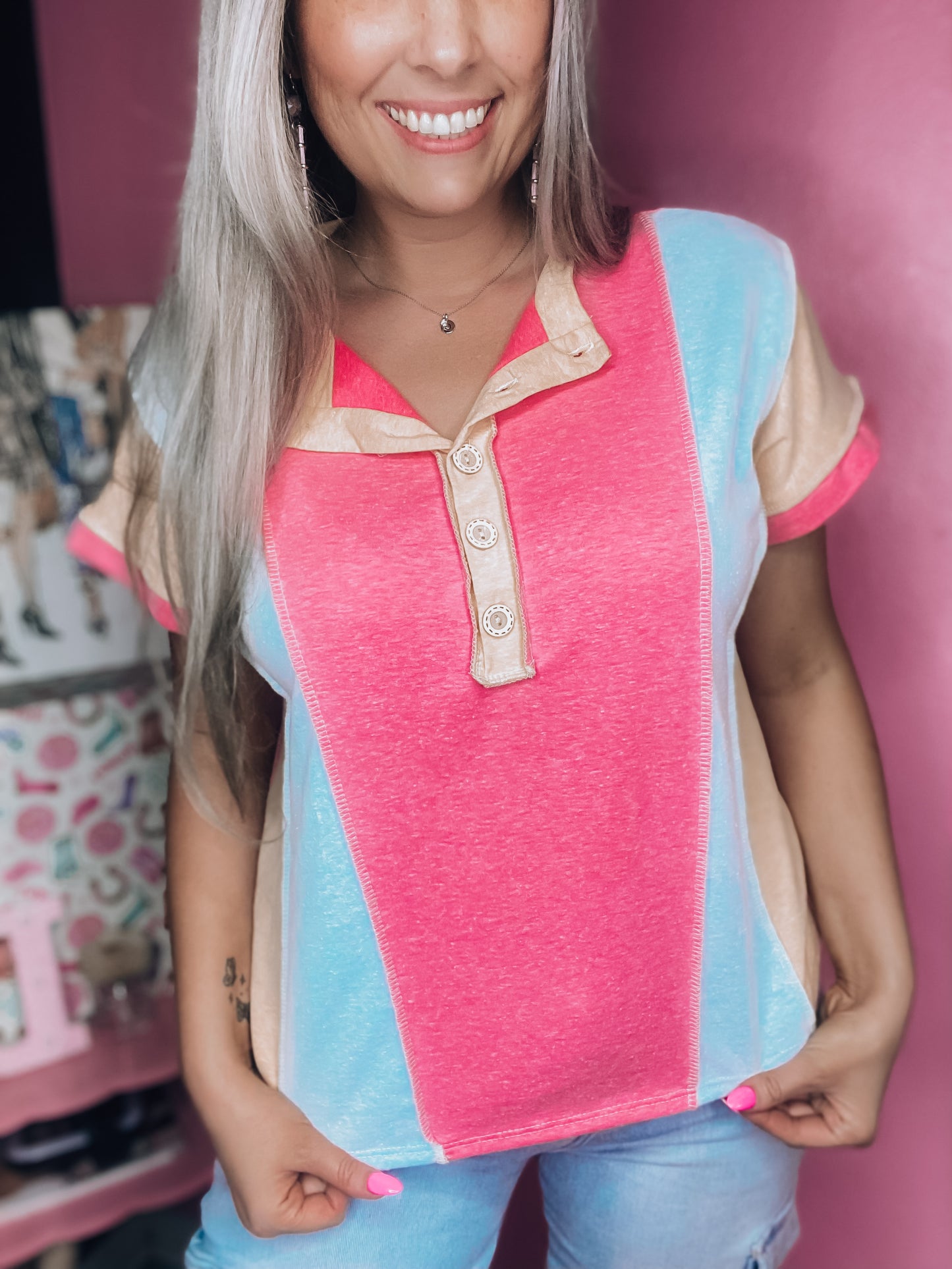 Playful Pastel Colorblock Top