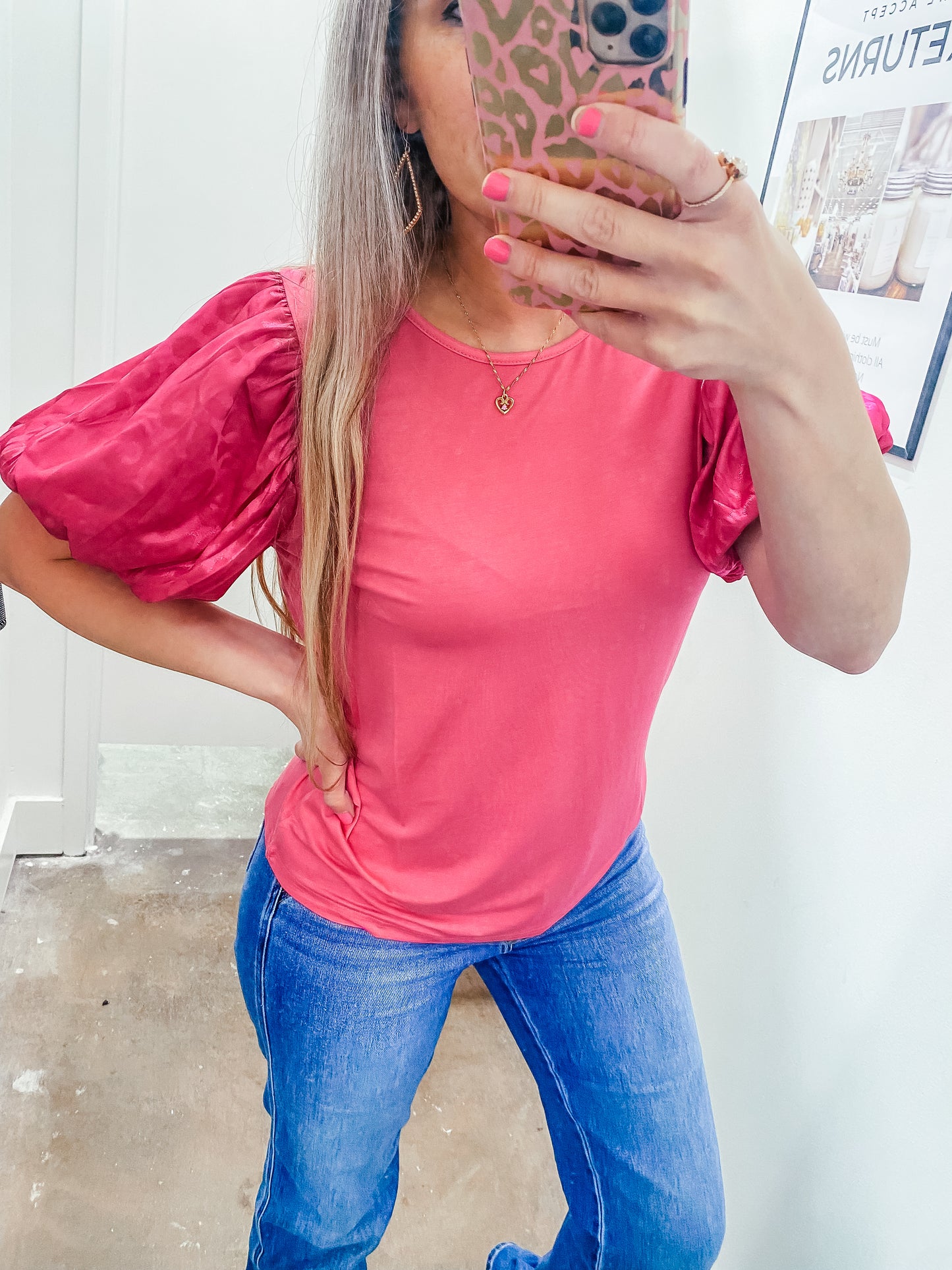 Pink Cheetah Bubble Sleeve Top