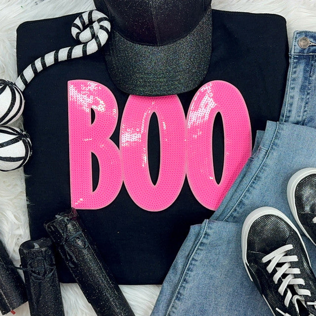 Pink Sequins Boo Crewneck Sweatshirt