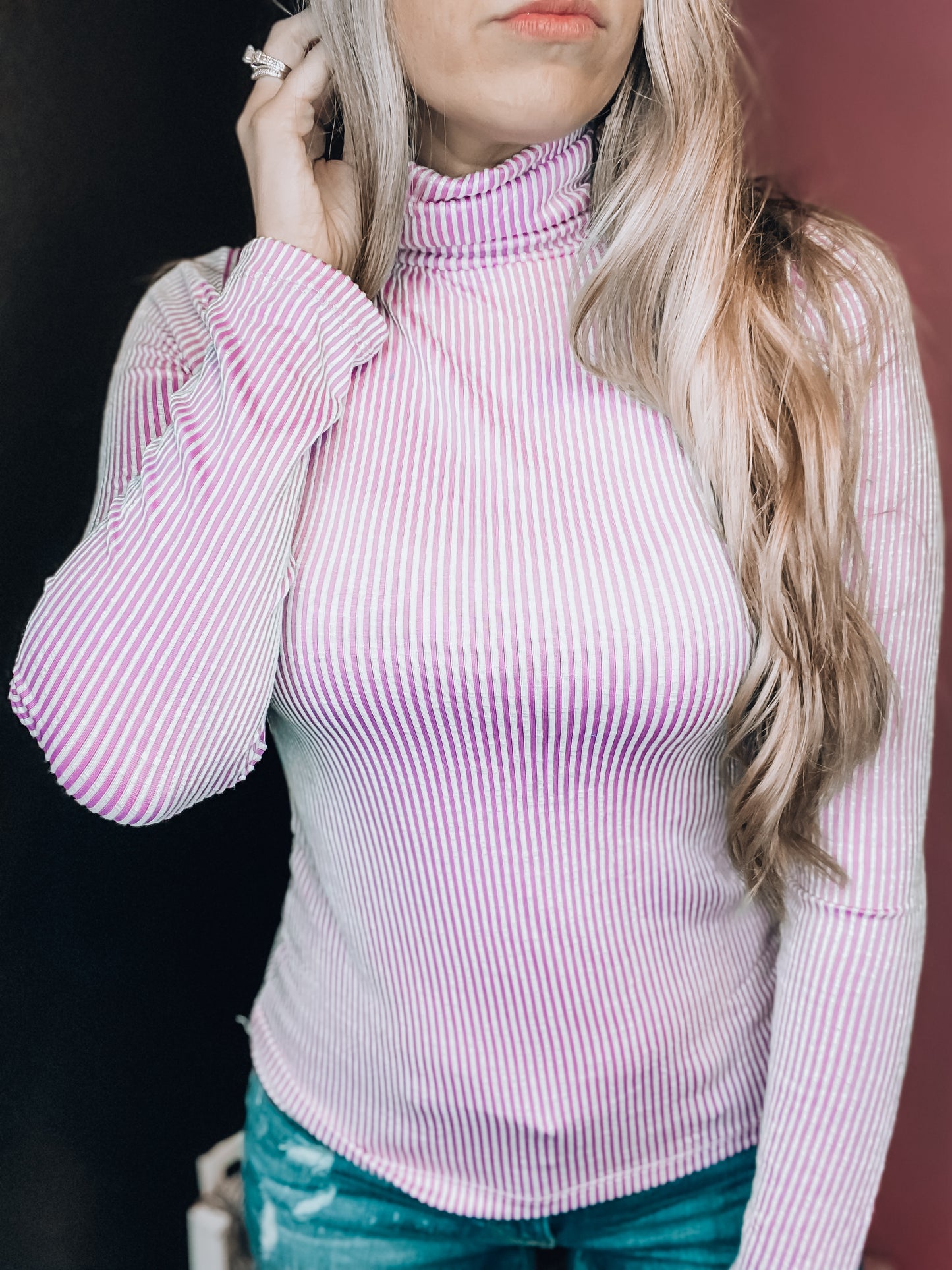 Candy Stripes Ribbed Turtle Neck - Lavender