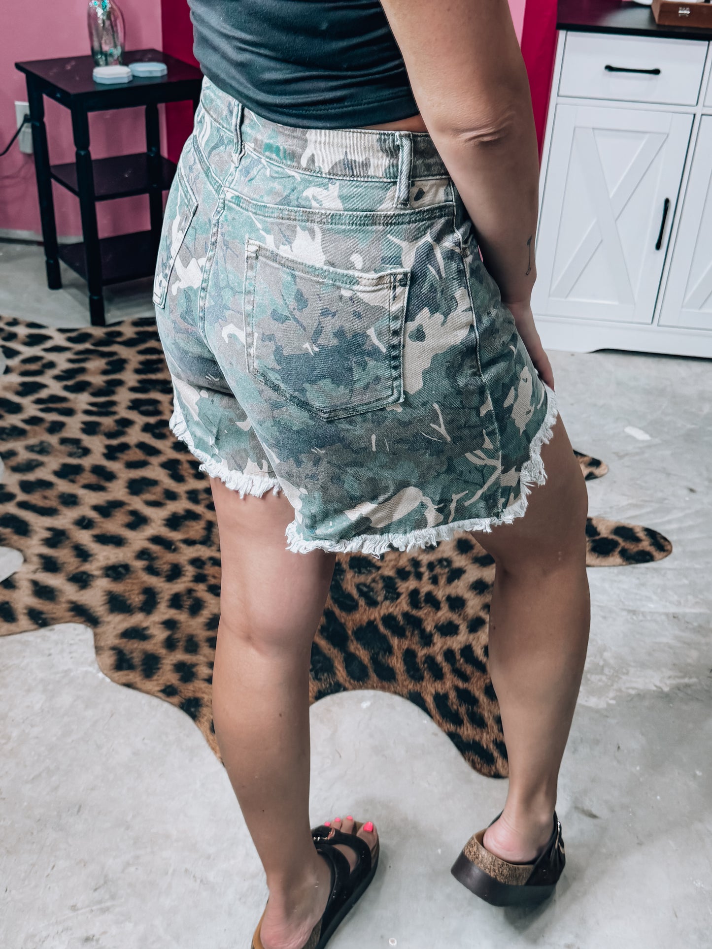 Camo Cut Shorts Hi Low Shorts