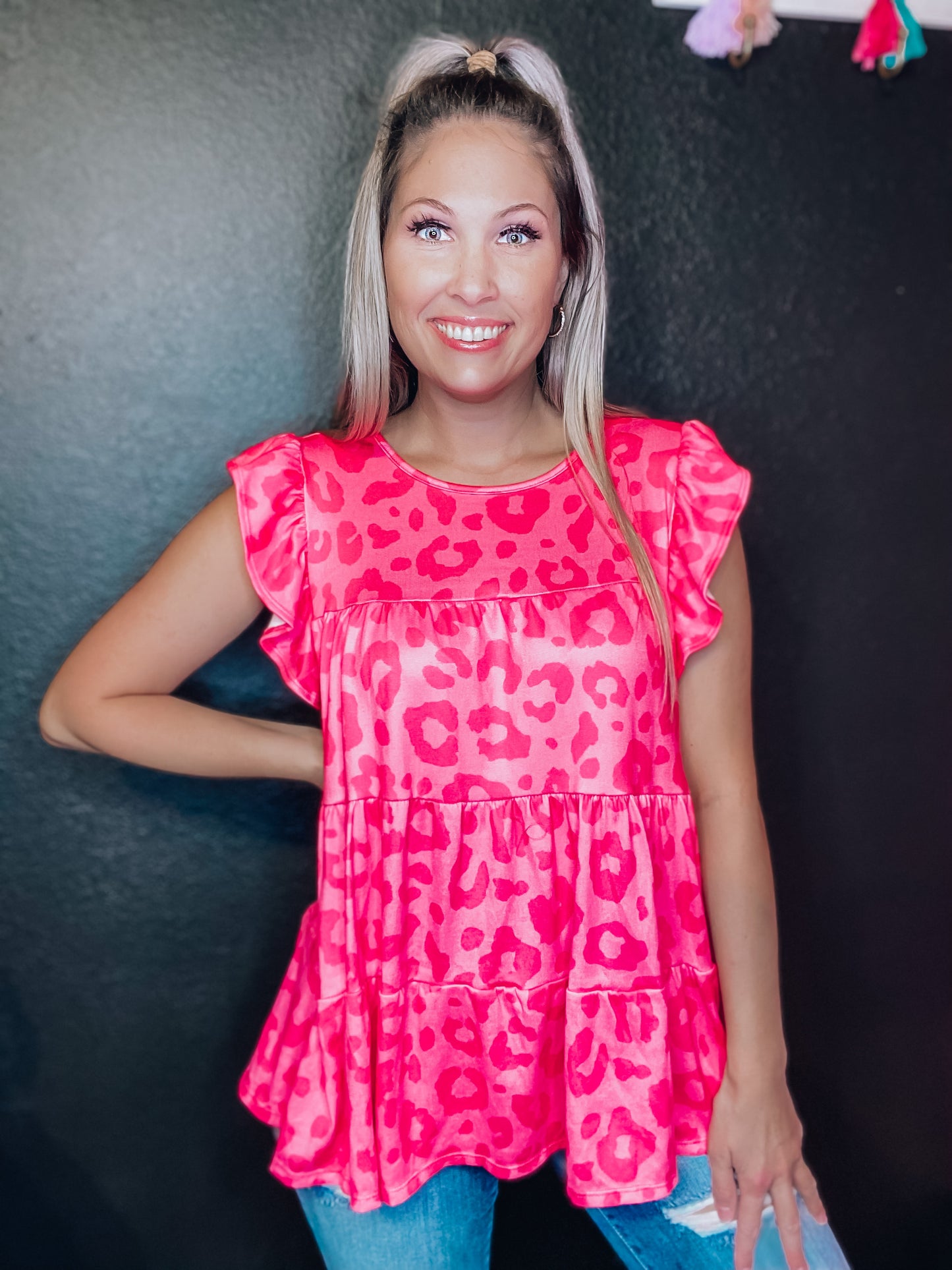Fushia Leopard Babydoll Top