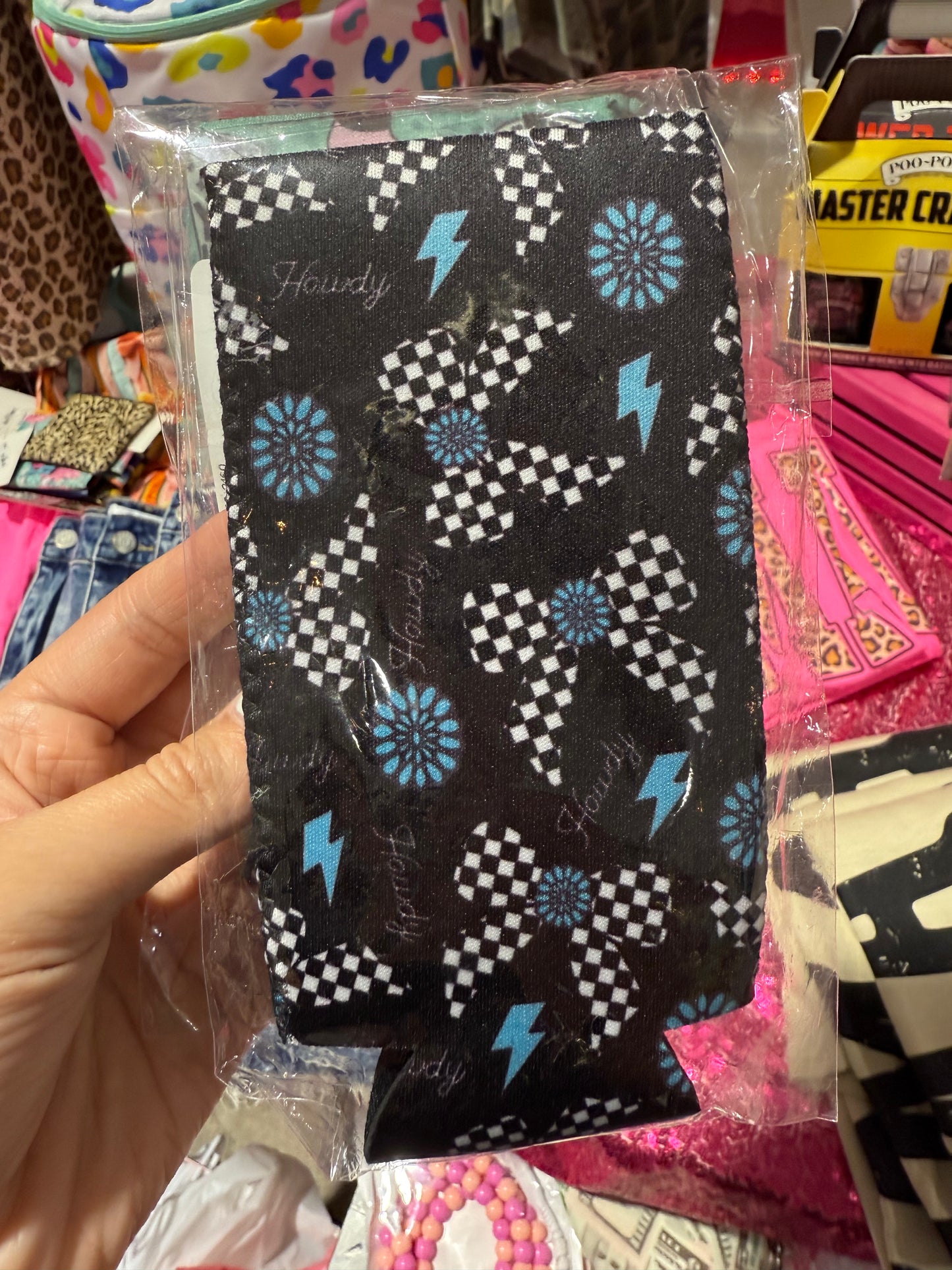 Magnetic Slim Koozie - Howdy Bow Checkered