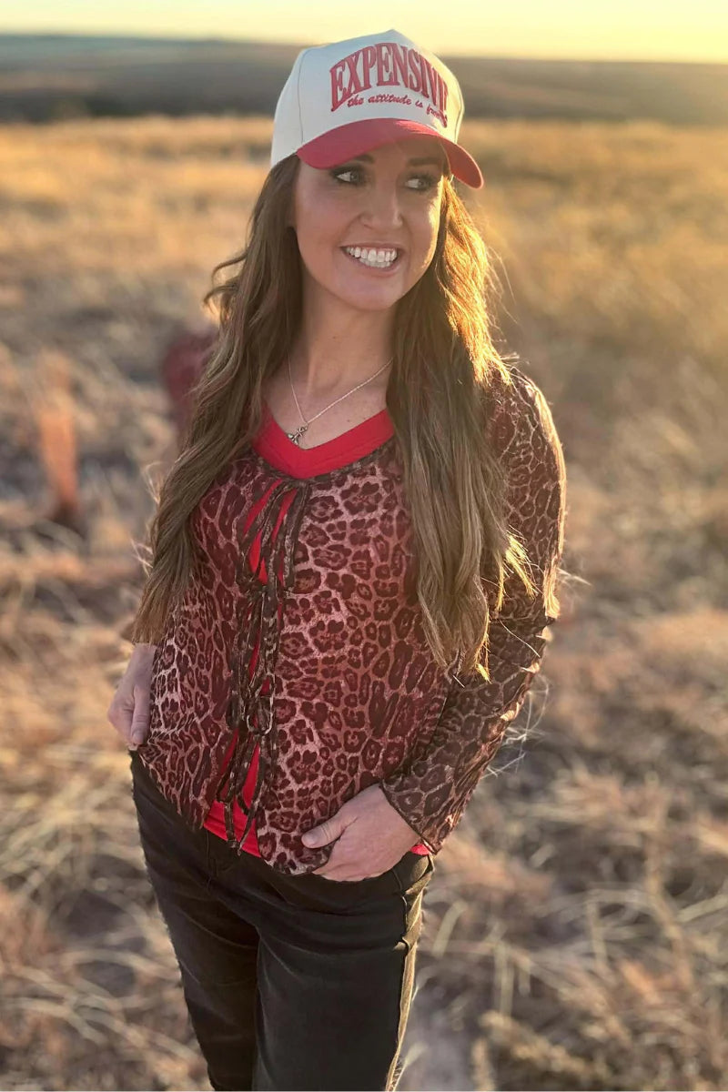 Range & Roar Sheer Leopard Tie Top - The Pink Arrow Boutique