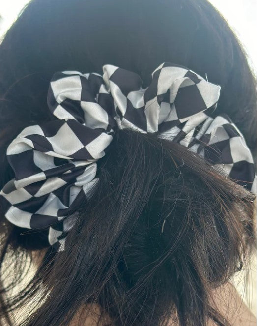 Pep Rally Scrunchie Black & White Checkered