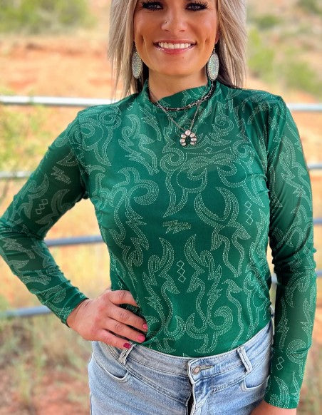 Green Bonfire Nights Mesh Top