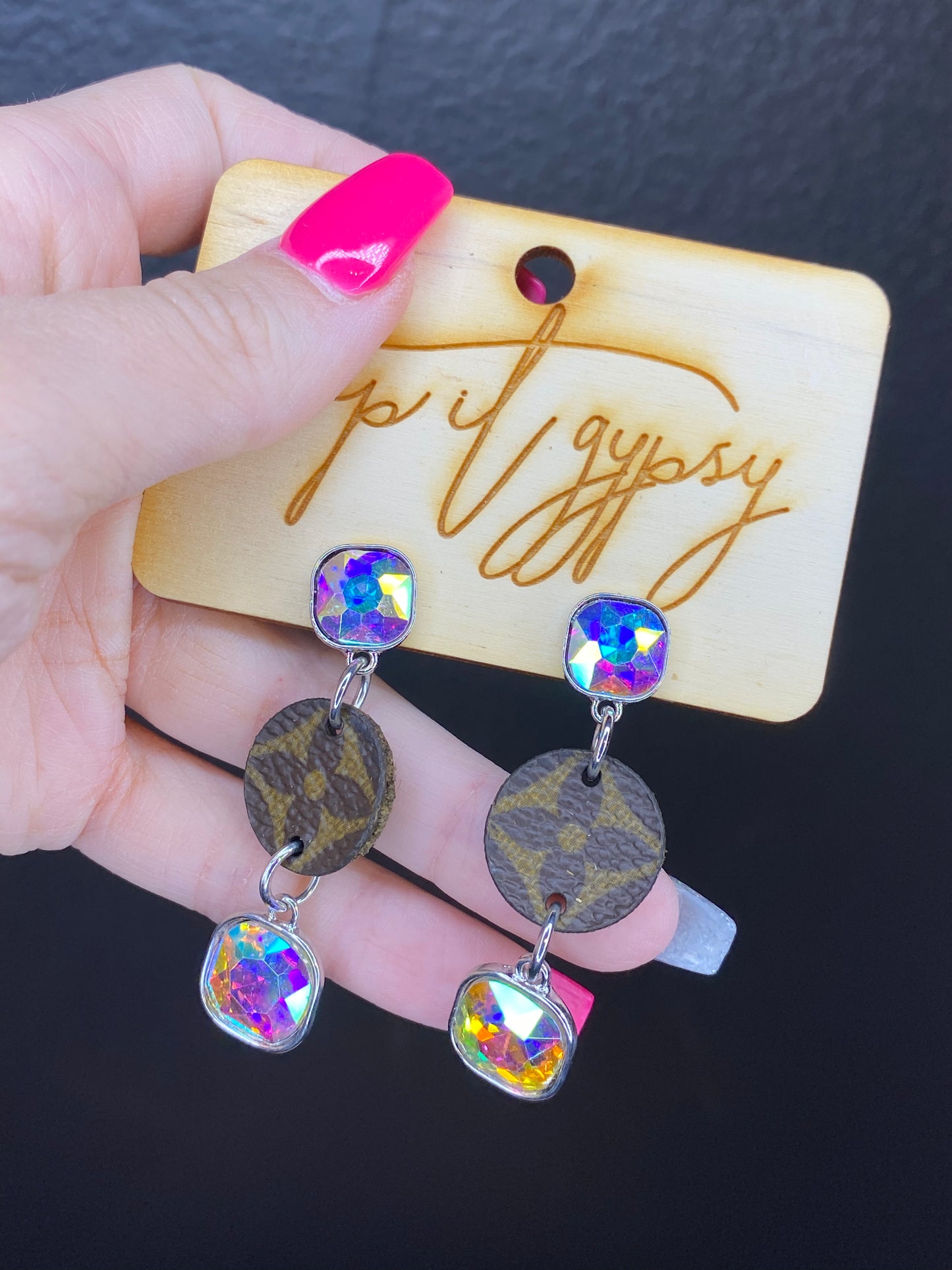 Silver AB upcycled crystal Earrings