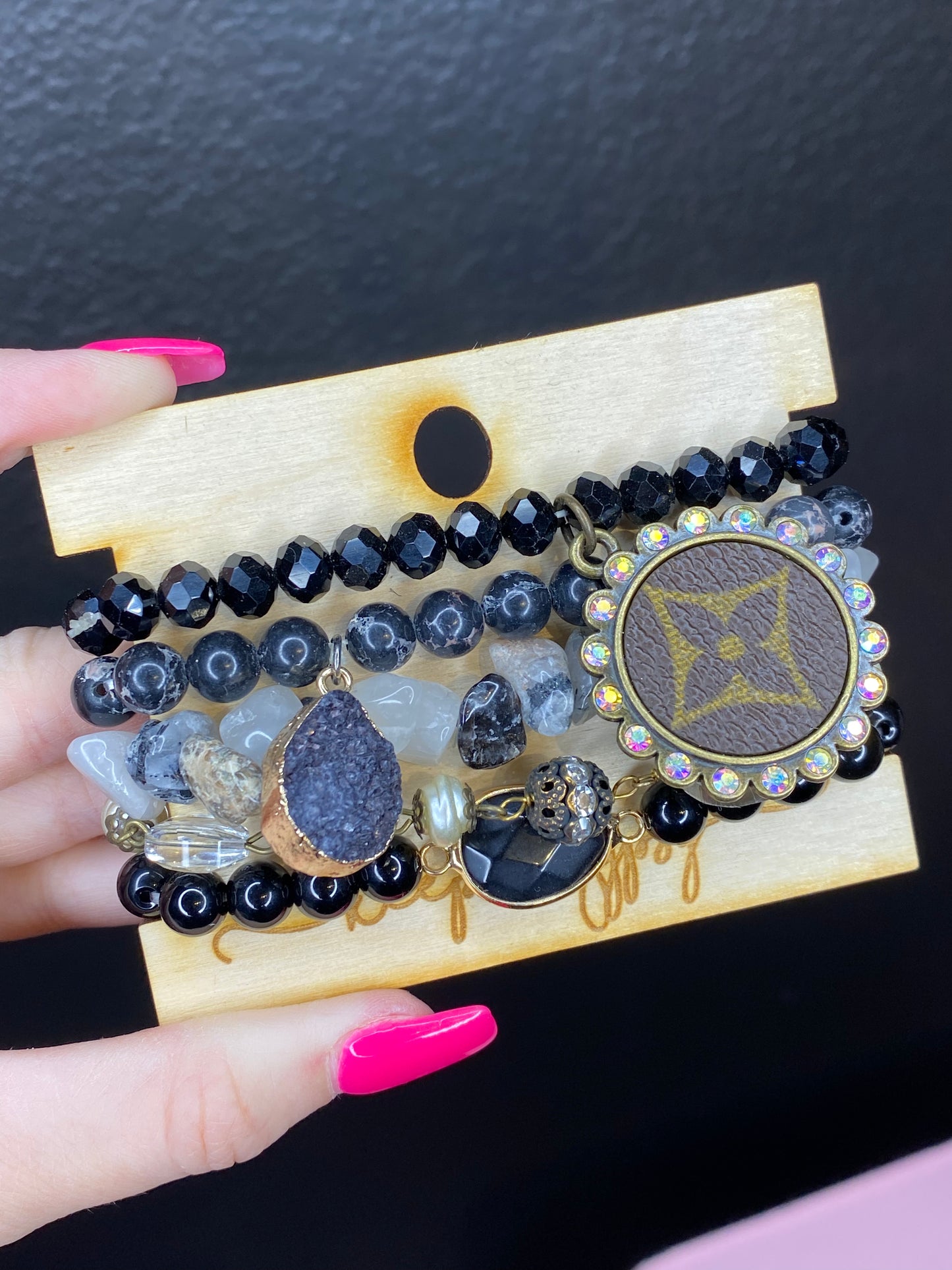 Black Upcycled Bracelet Stack