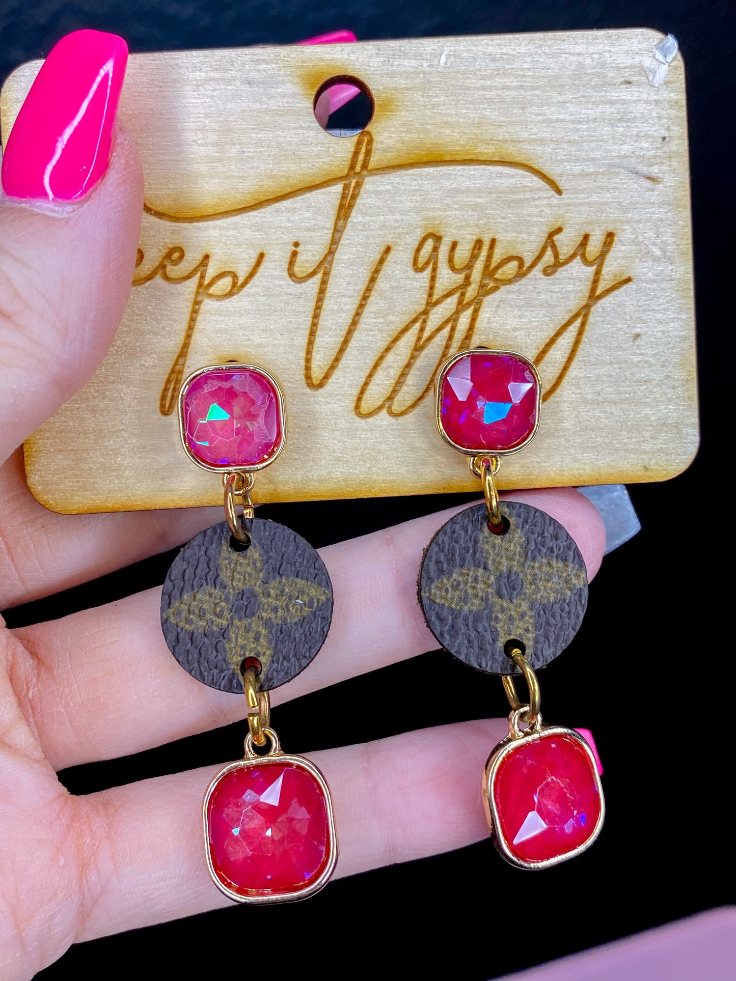 Pink upcycled crystal Earrings