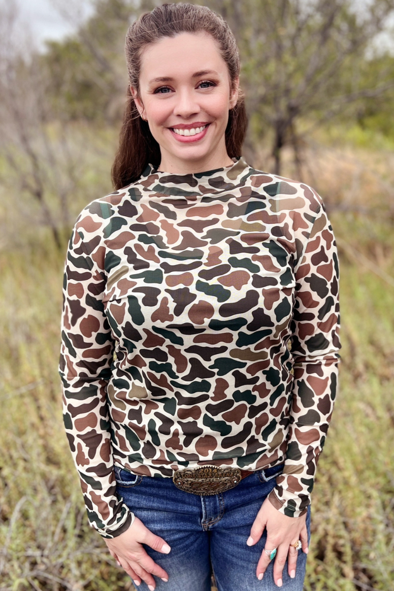 You Can't See Me Mesh Camo Top