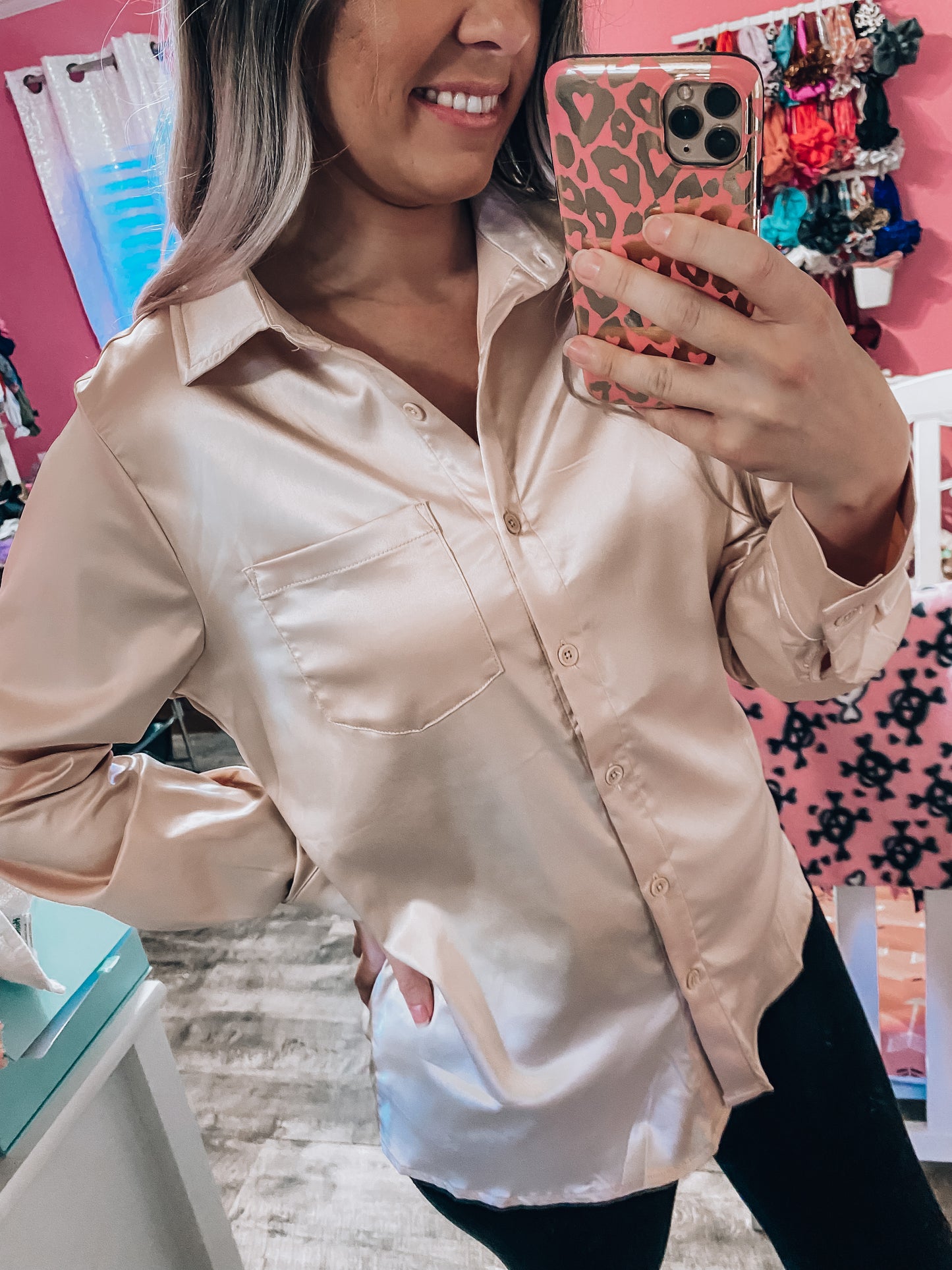 Boss Babe Button Up - Champagne - LAST ONE LARGE