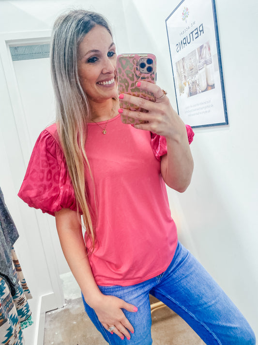 Pink Cheetah Bubble Sleeve Top