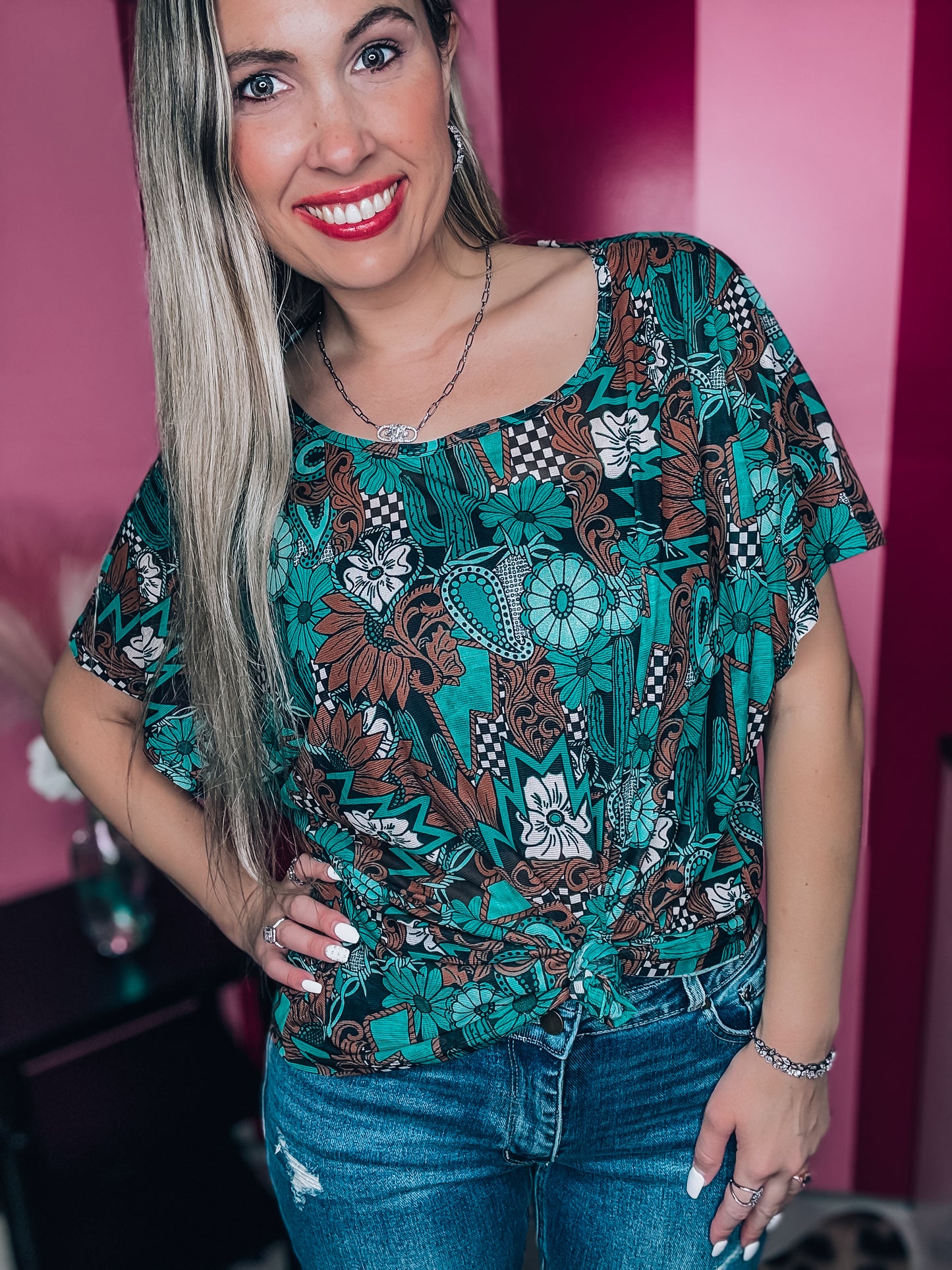 Tattoos In Turquoise Mesh Top