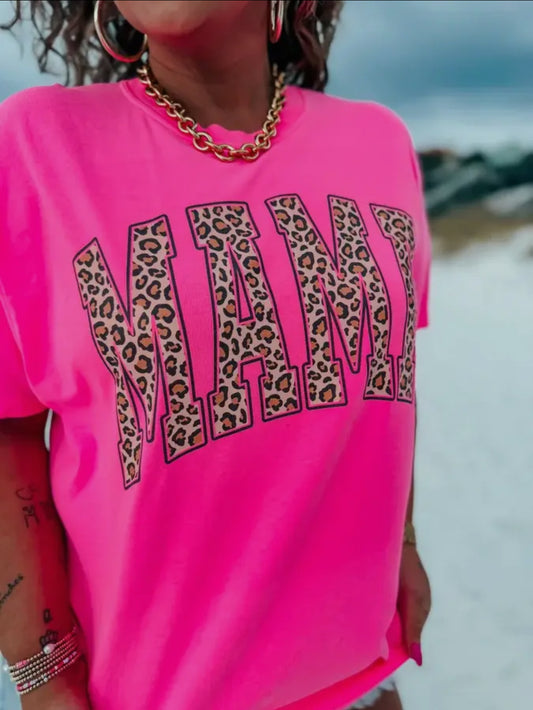 Neon Pink Mama Leopard Tee