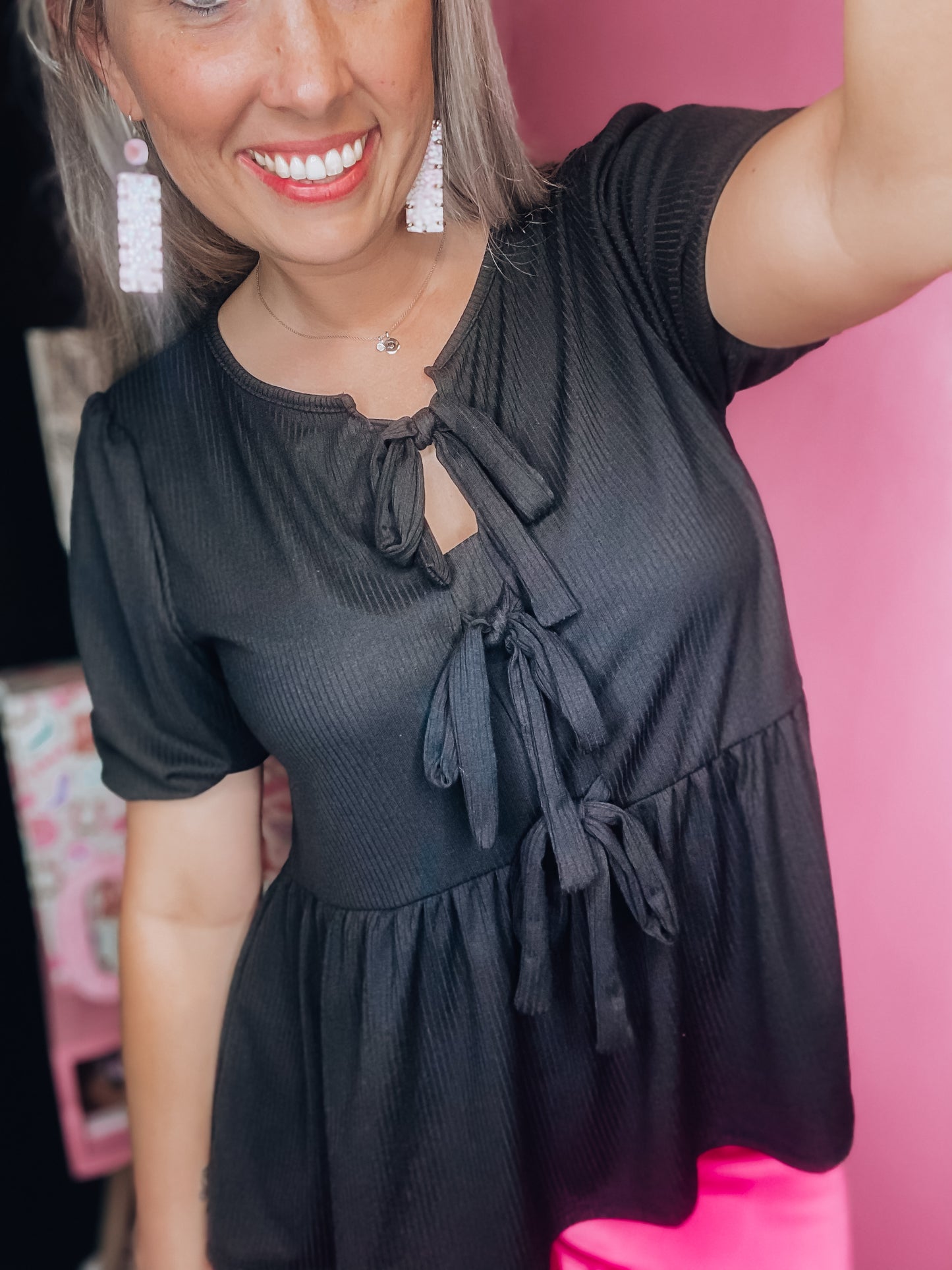 Black Baby Doll Bow Top
