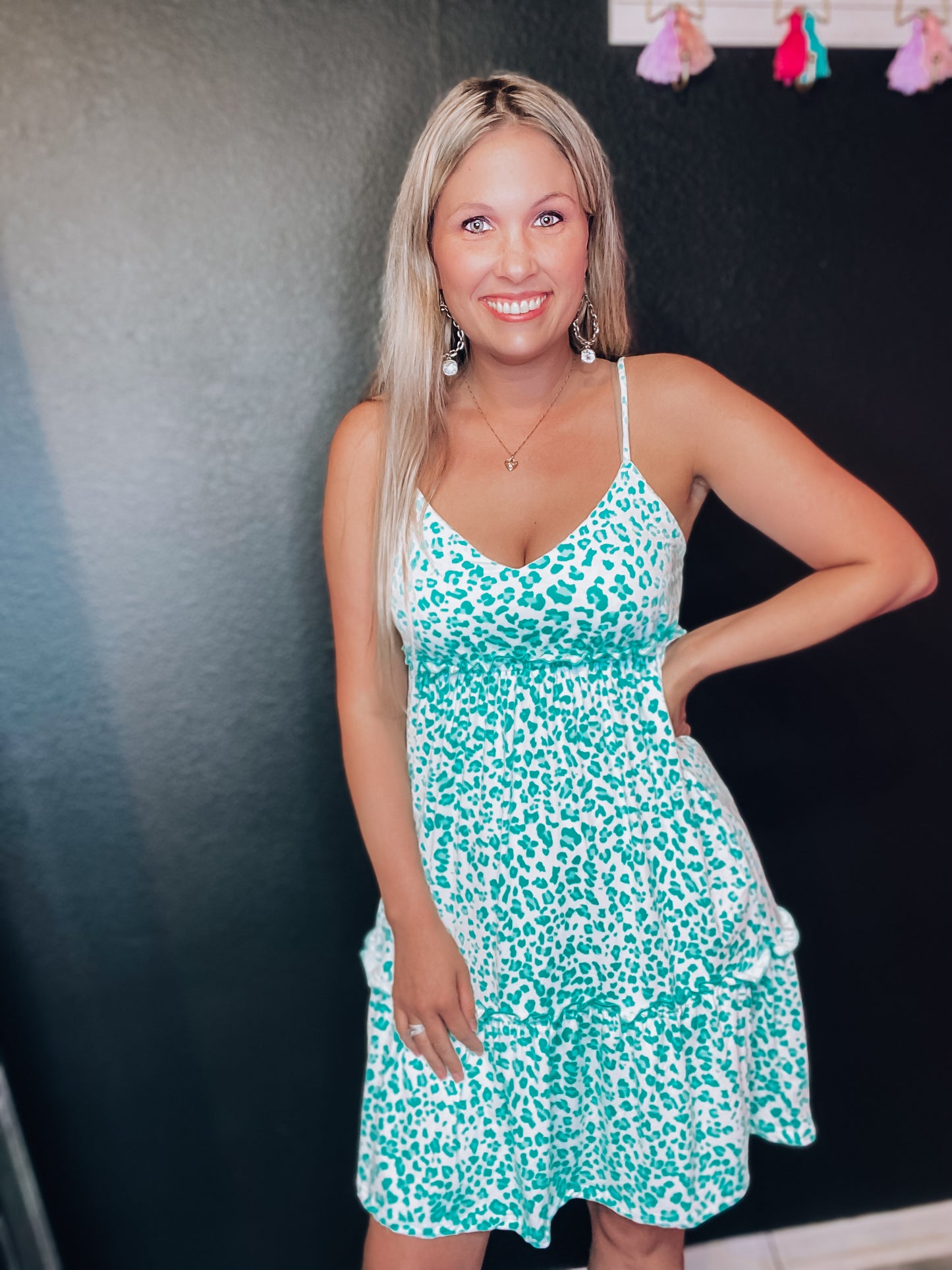 Mint Leopard Cami Frill Dress