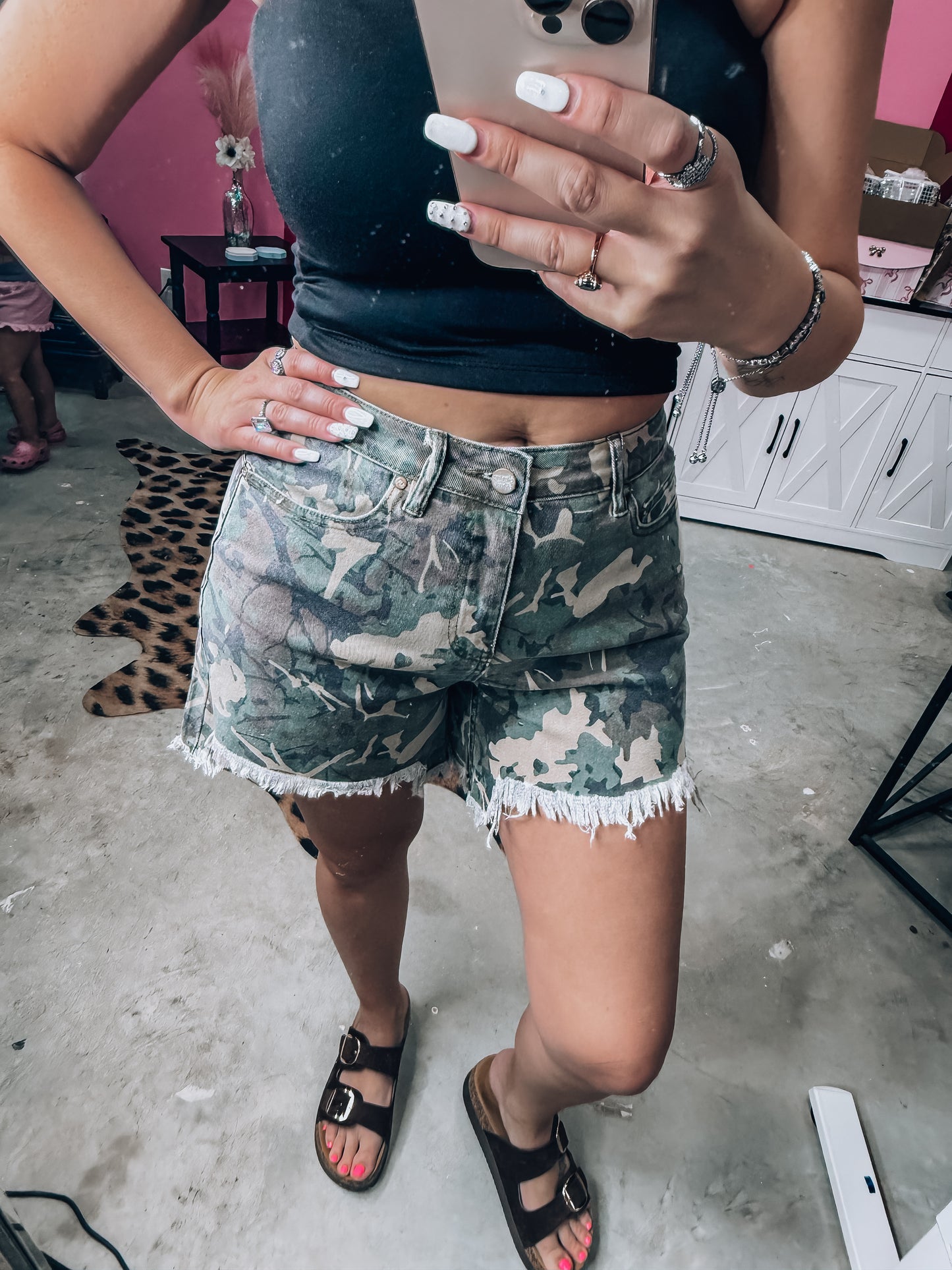 Camo Cut Shorts Hi Low Shorts