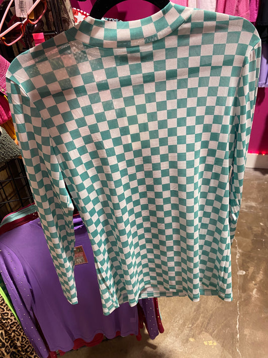 Aqua Checkered Mesh Top