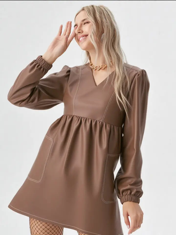 Brown Faux Leather Dress The Pink Arrow Boutique Brown Faux Leather Dress The Pink Arrow Boutique