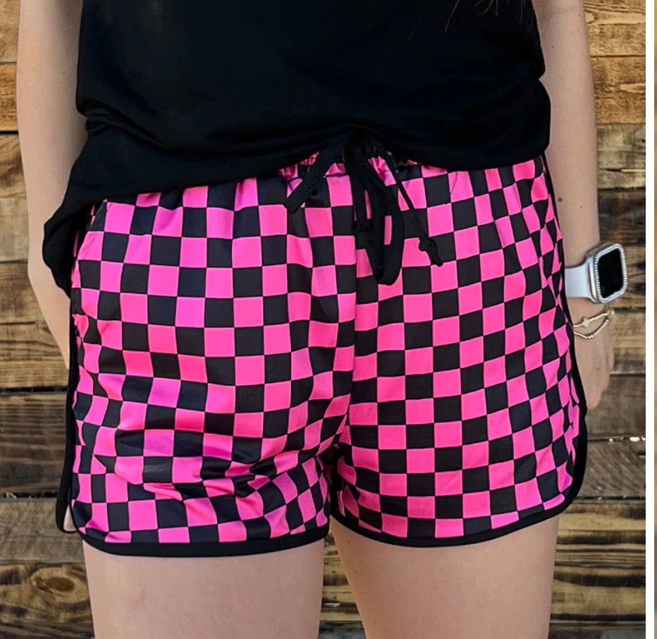 Pink & Black Checkered Shorts