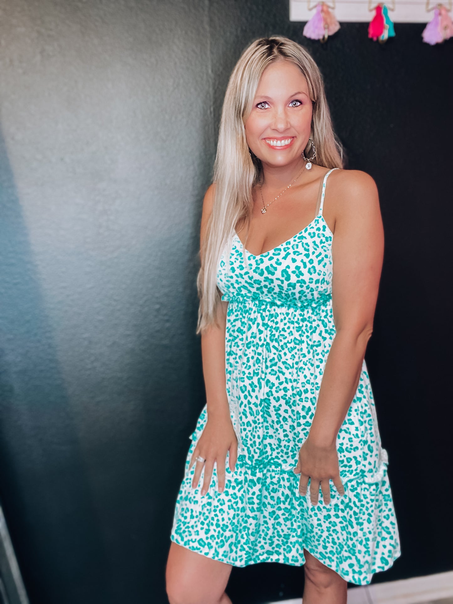 Mint Leopard Cami Frill Dress