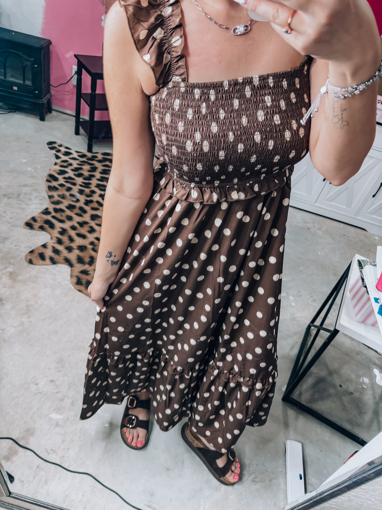 Mocha Polka Dot Dress - The Pink Arrow Boutique