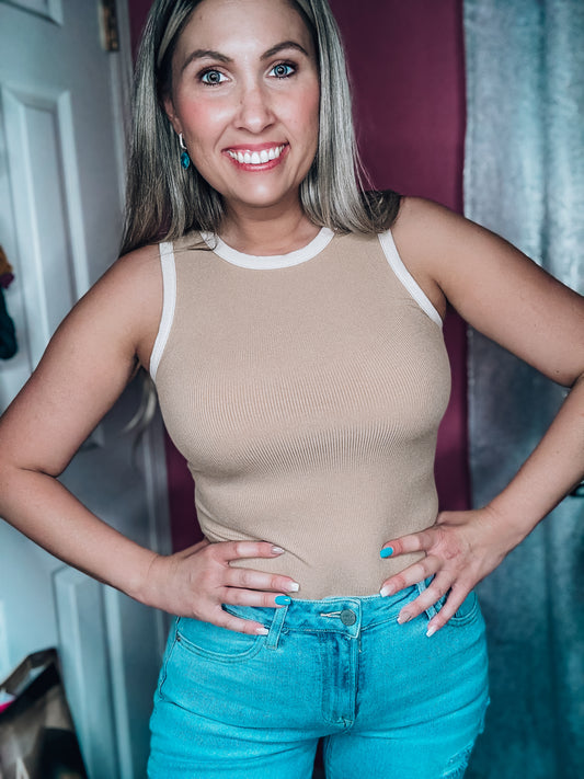 Not Over It Tan/Cream Bodysuit