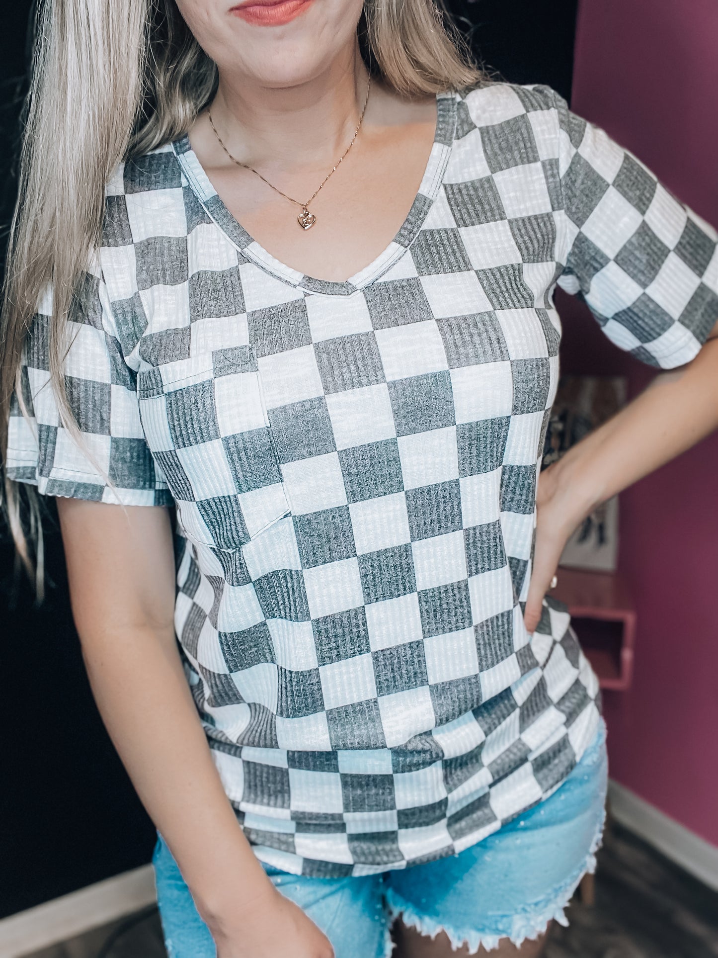 Black & White Checkered Pocket Top