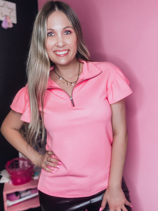 Lilly Light Pink Quarter Zip Top - The Pink Arrow Boutique