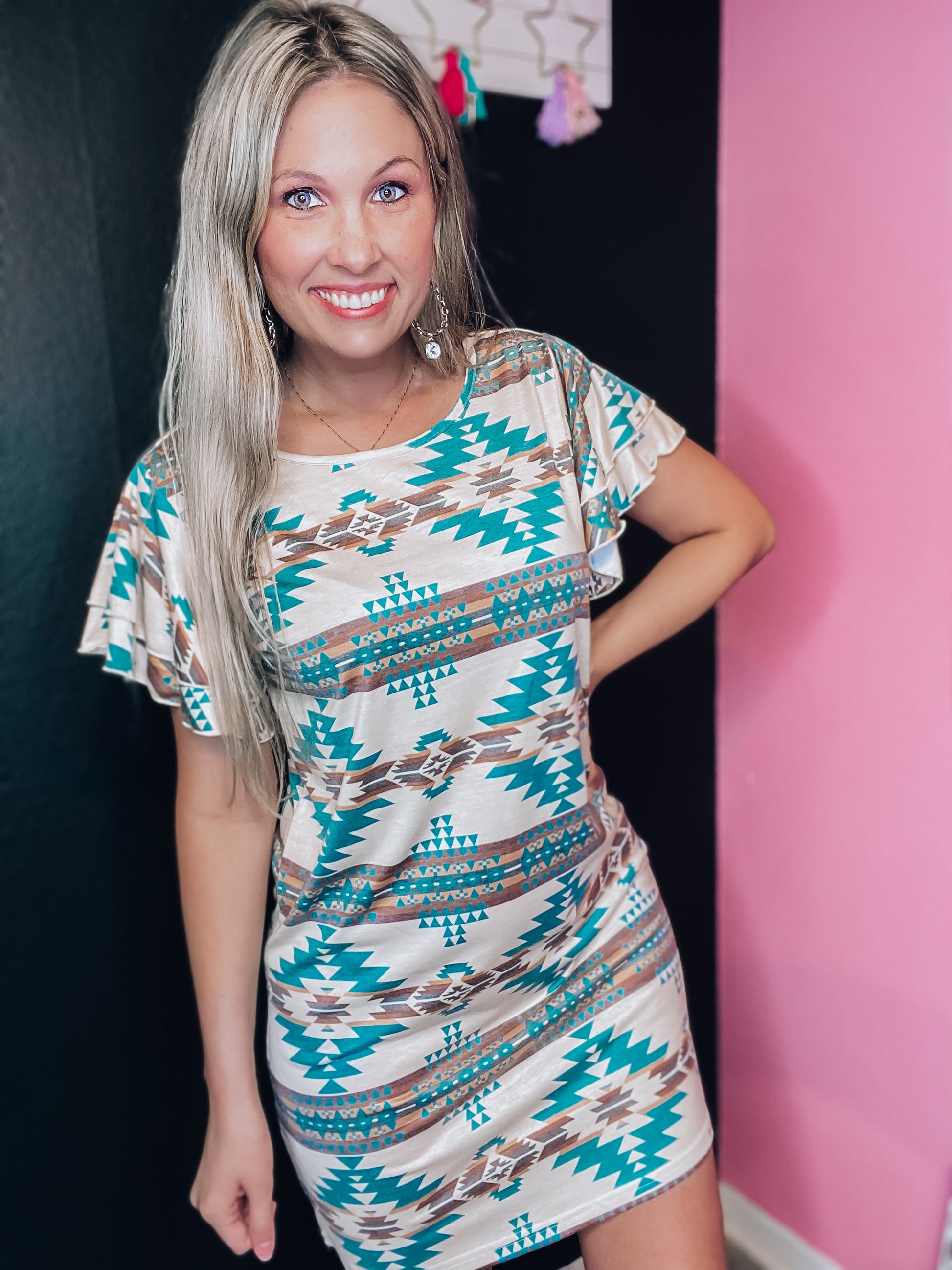 turquoise and cream dress Shirt Dress - Cream Turquoise
