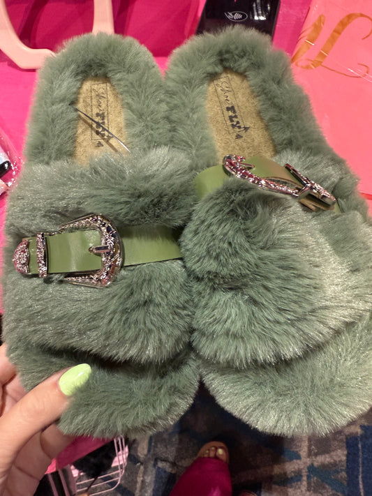 Buckle House Shoes - Olive