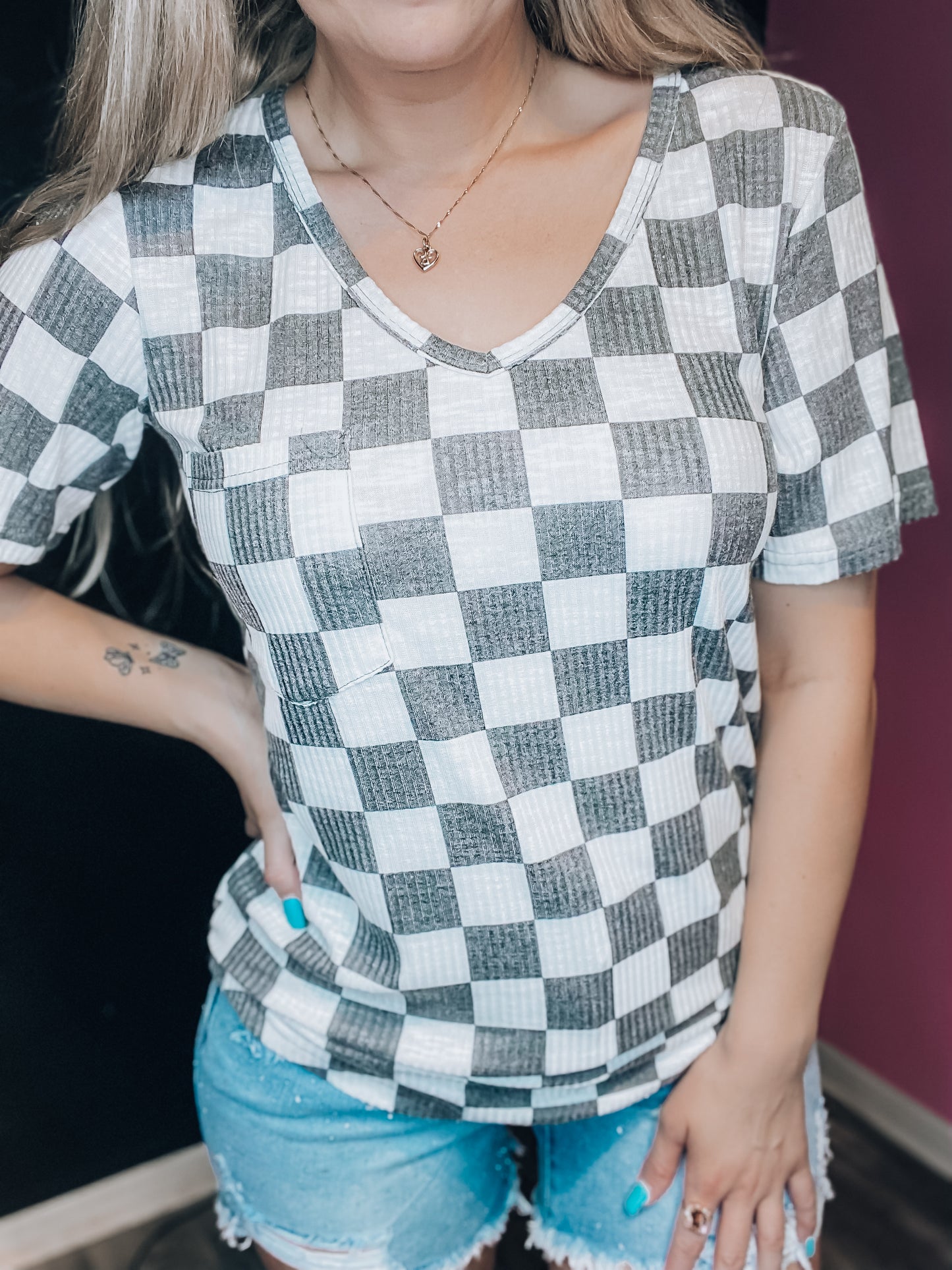 Black & White Checkered Pocket Top