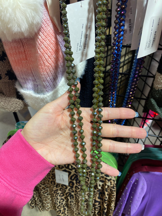 60" Beaded Necklace - Olive Green